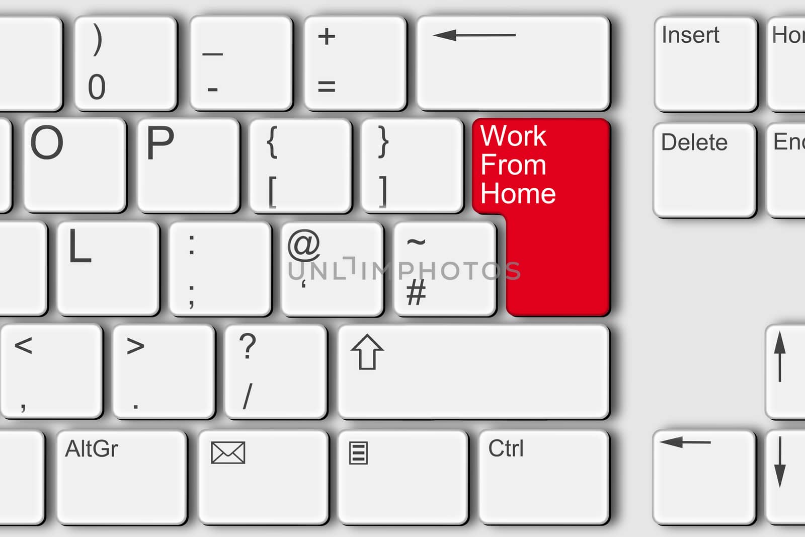 A work from home concept PC computer keyboard illustration red