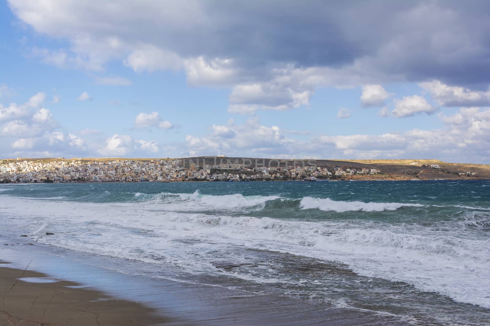 View of Sitia and its sea on a winter, cloudy day. Sitia, Crete, Greece by ankarb