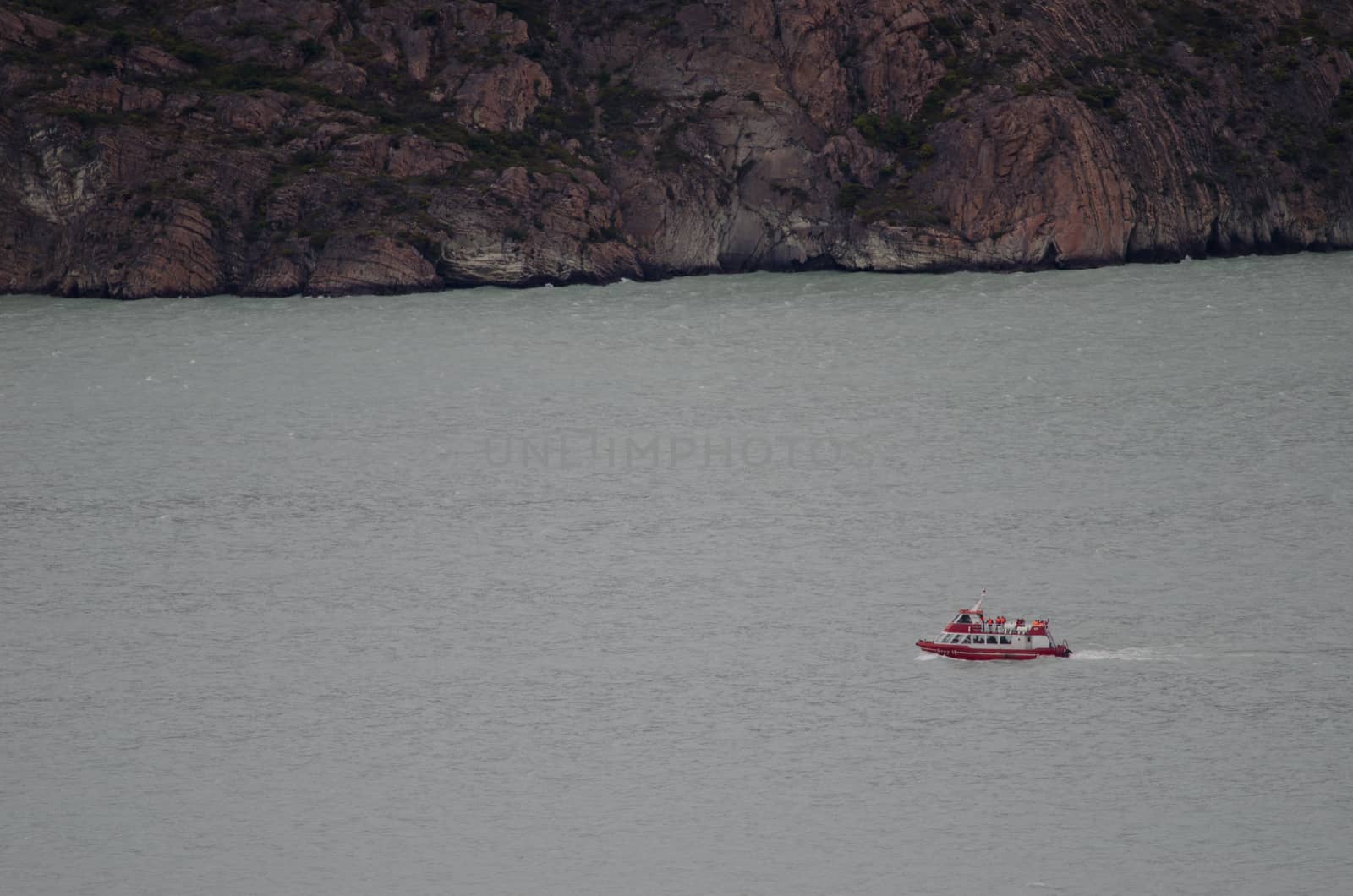 Tourist boat on Grey lake in the Torres del Paine National Park. by VictorSuarez