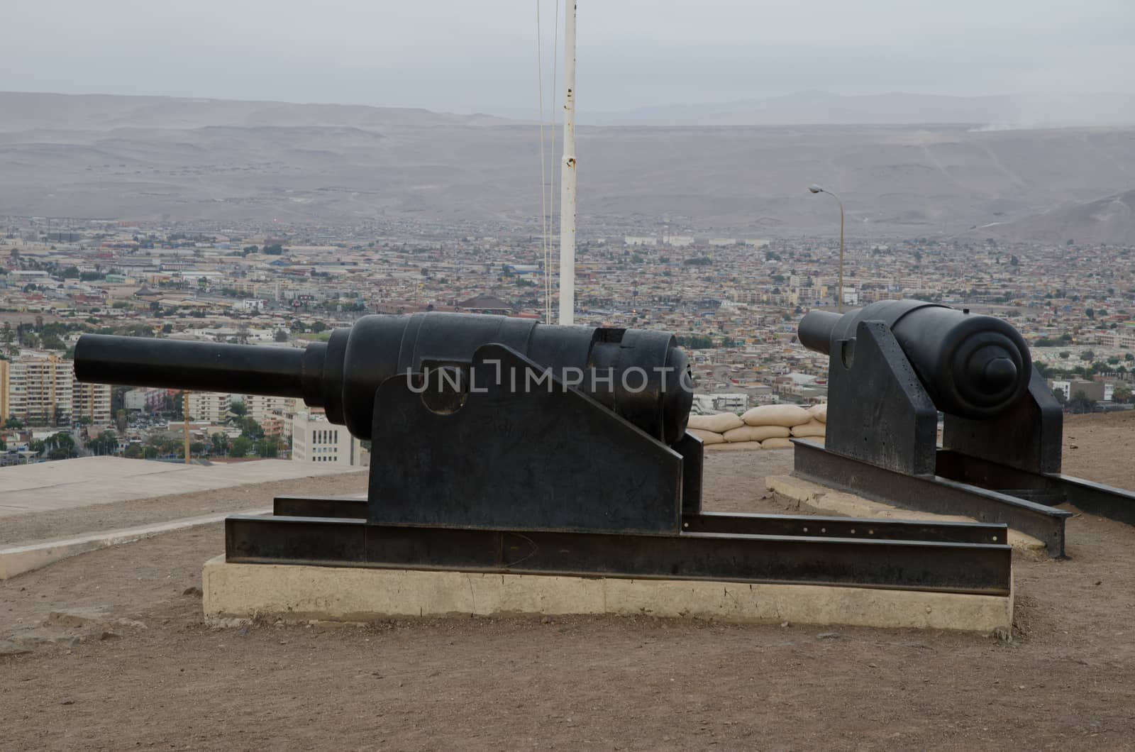 Cannons in the Morro de Arica. Arica y Parinacota region. Chile.