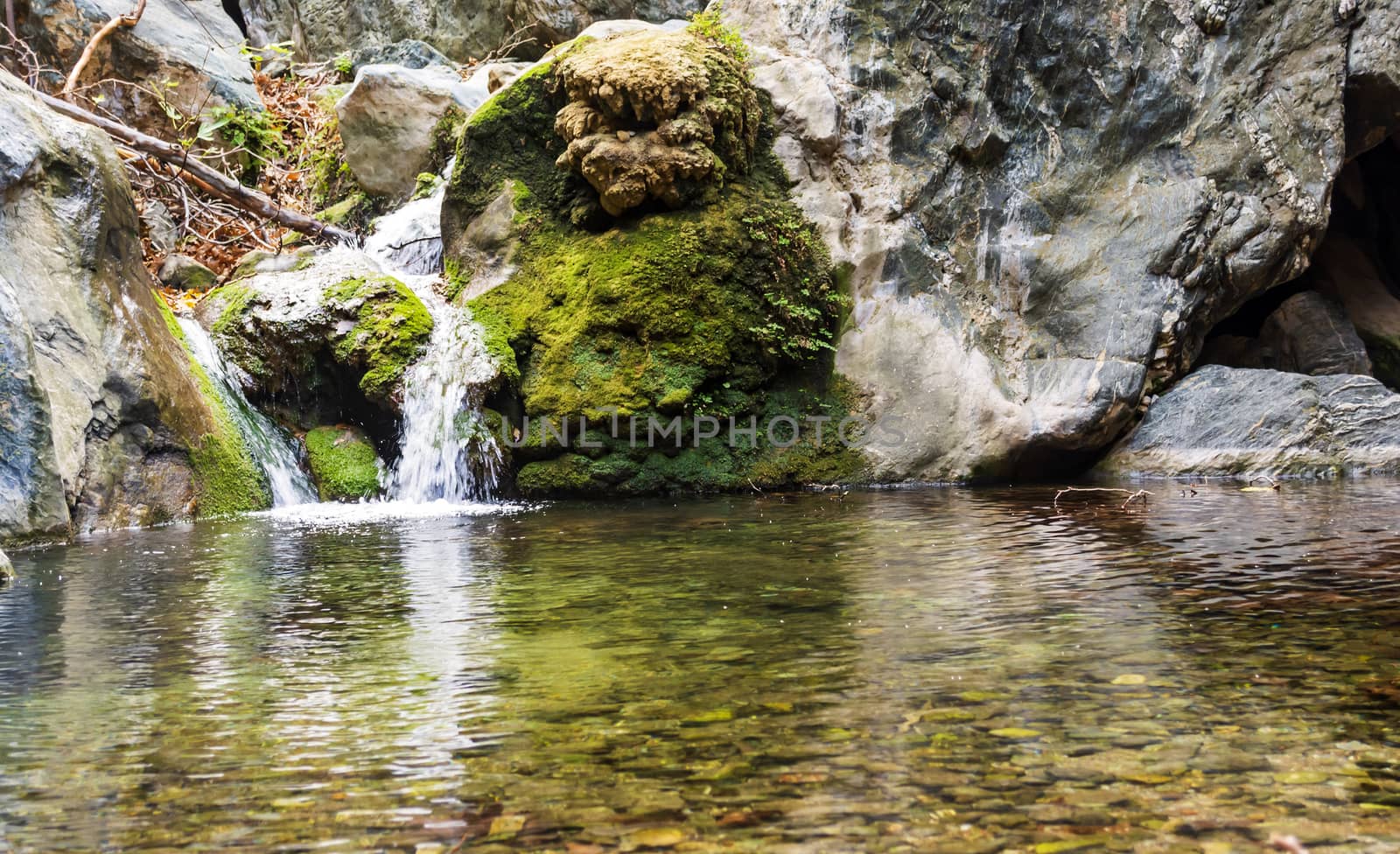 Waterfall in the gorge of Richtis at winter - Crete, Greece.