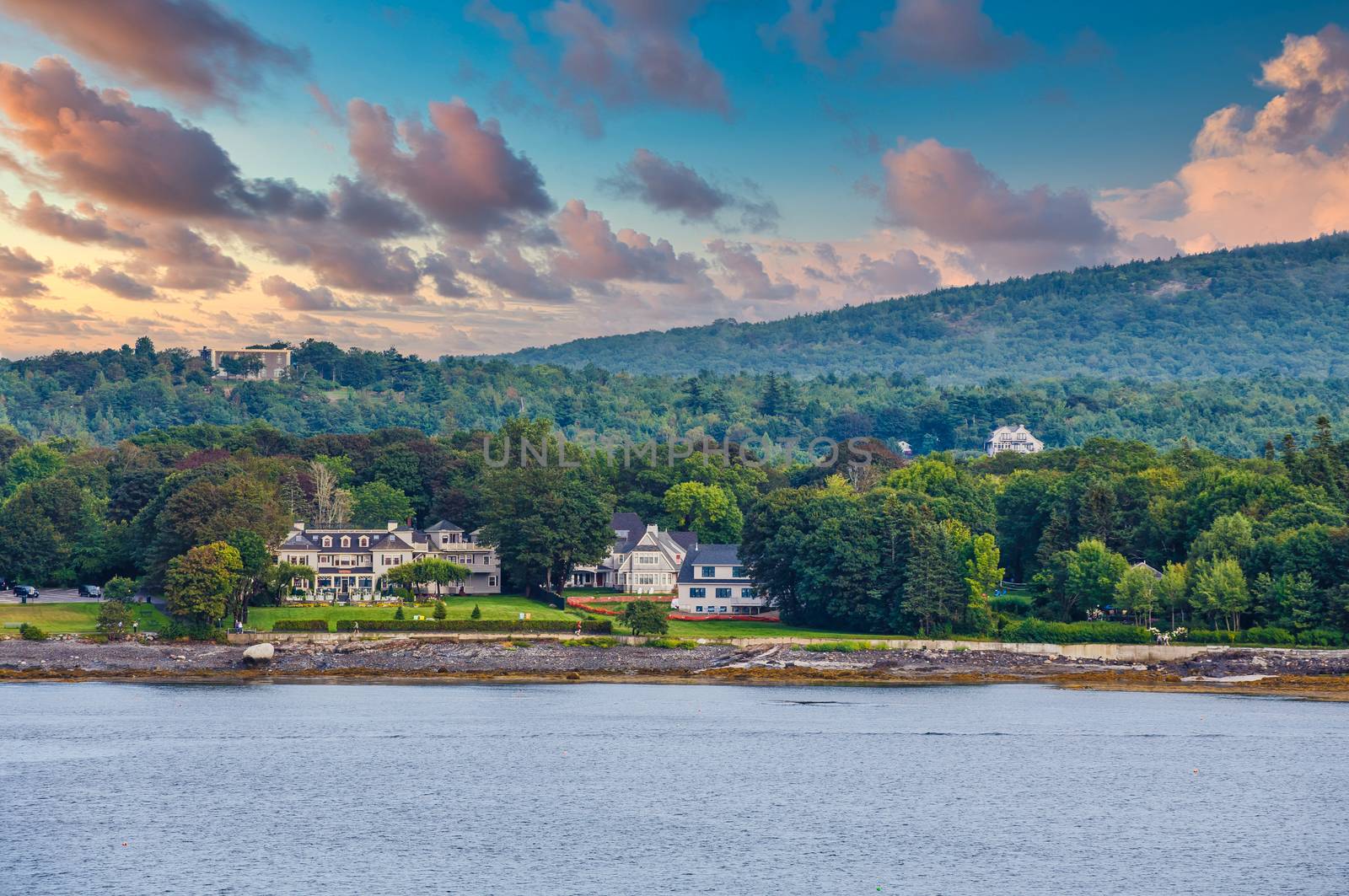 Classic old hotels and bed and breakfast houses on the coast of Maine, near Bar Harbor