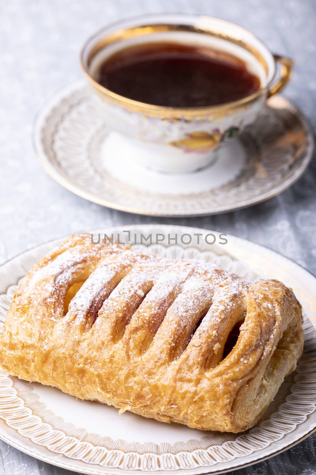 cherry pastry with icing sugar
