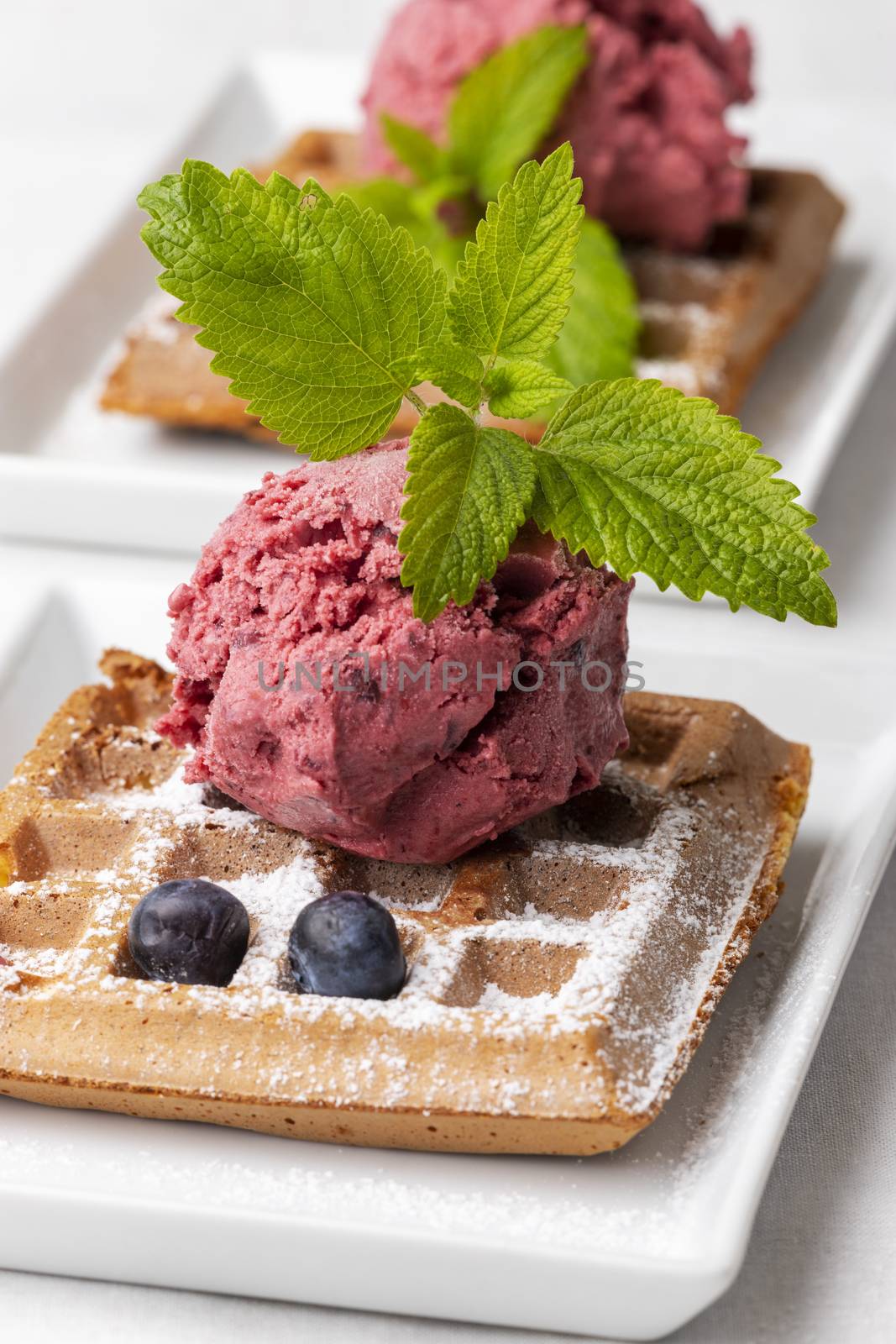 belgian waffle with blueberries