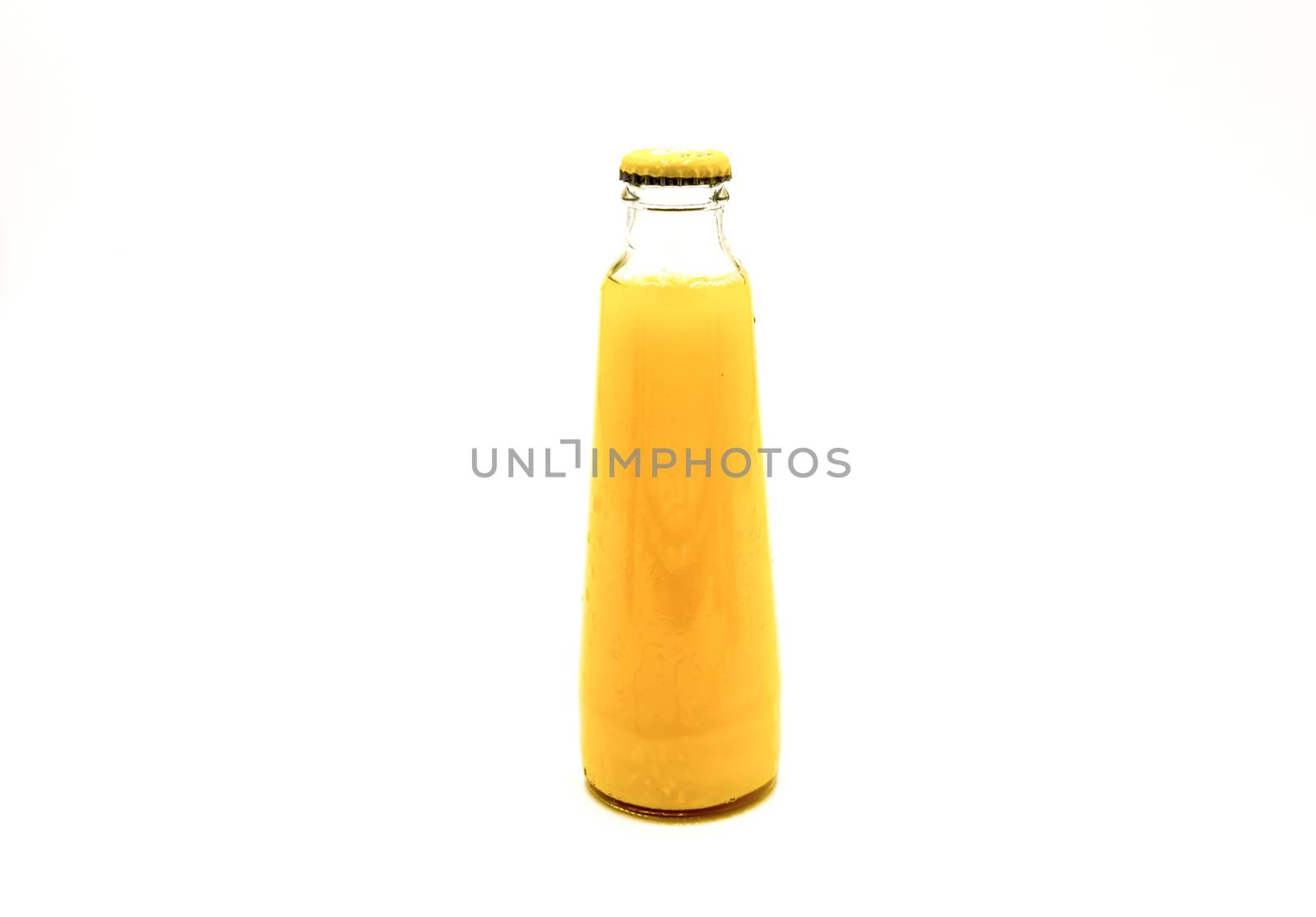 Orange juice bottles isolated on white background