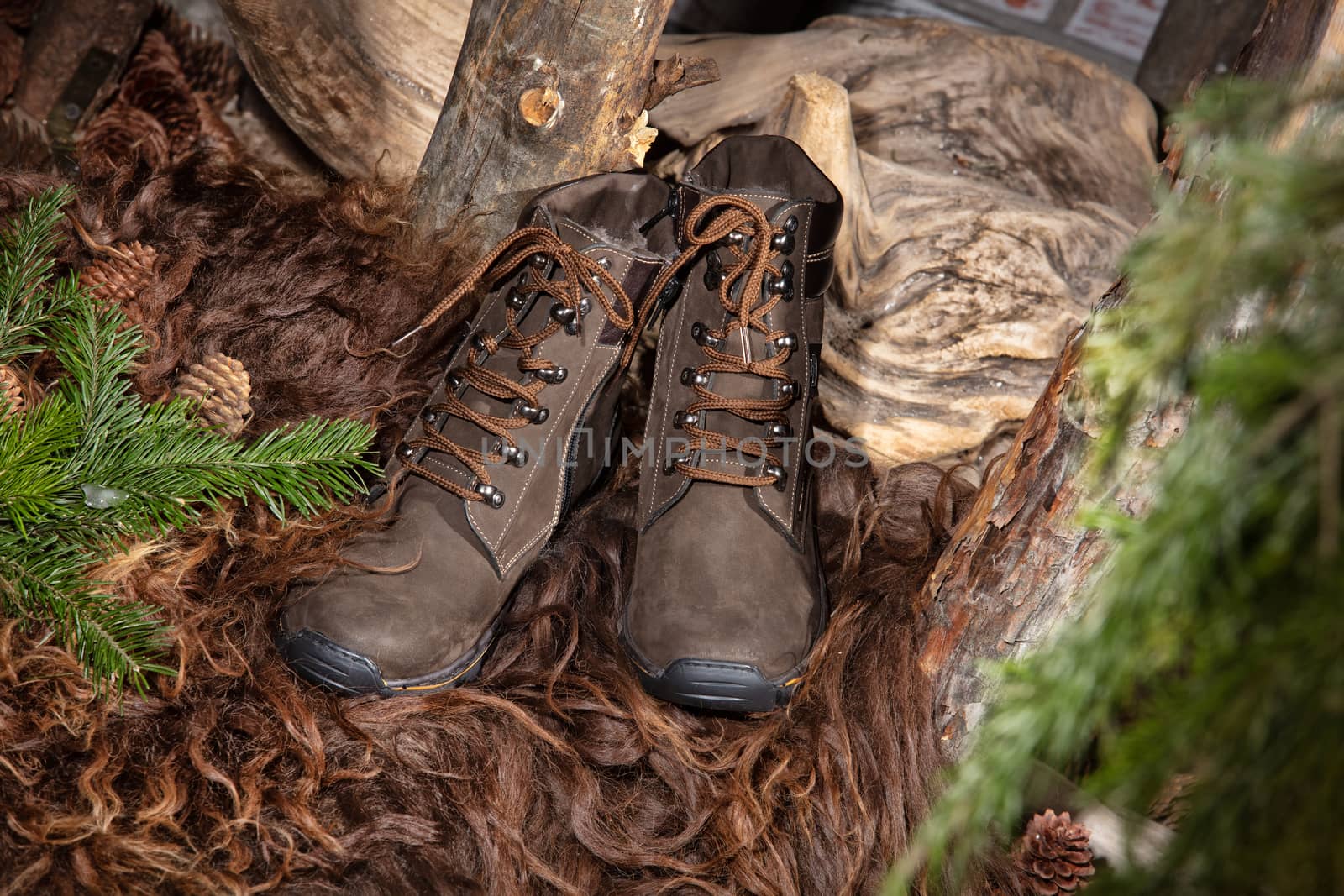 Different shoes on an old wooden background