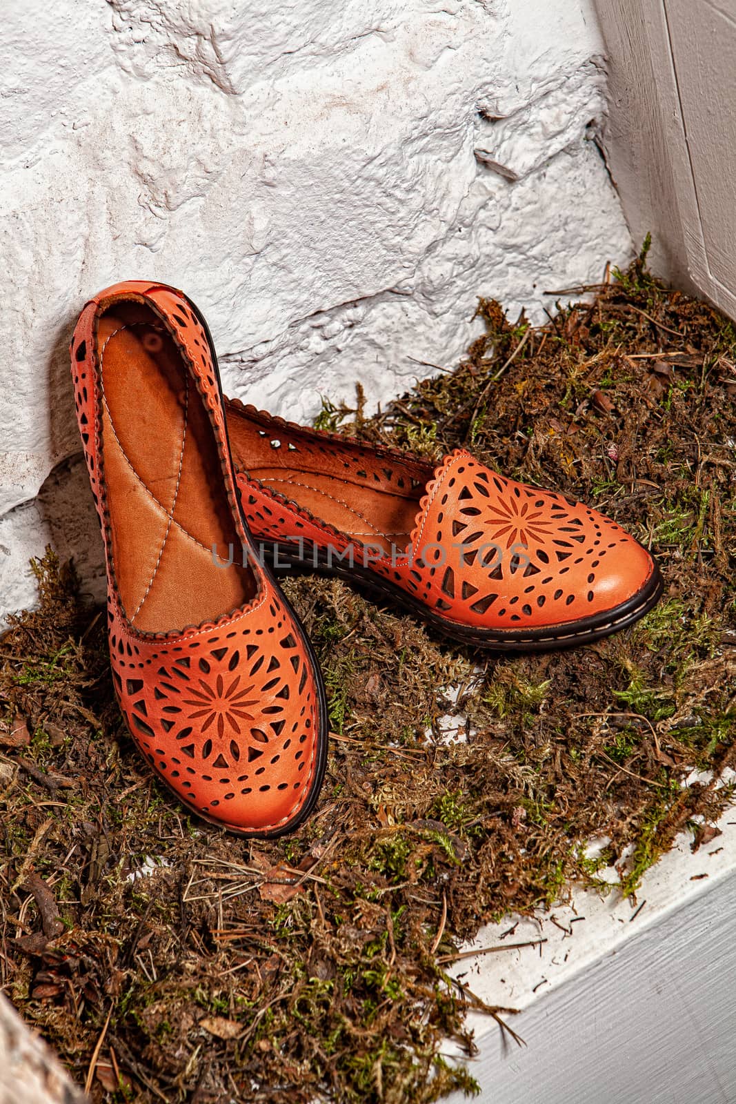 Different shoes with accessories on a studio background