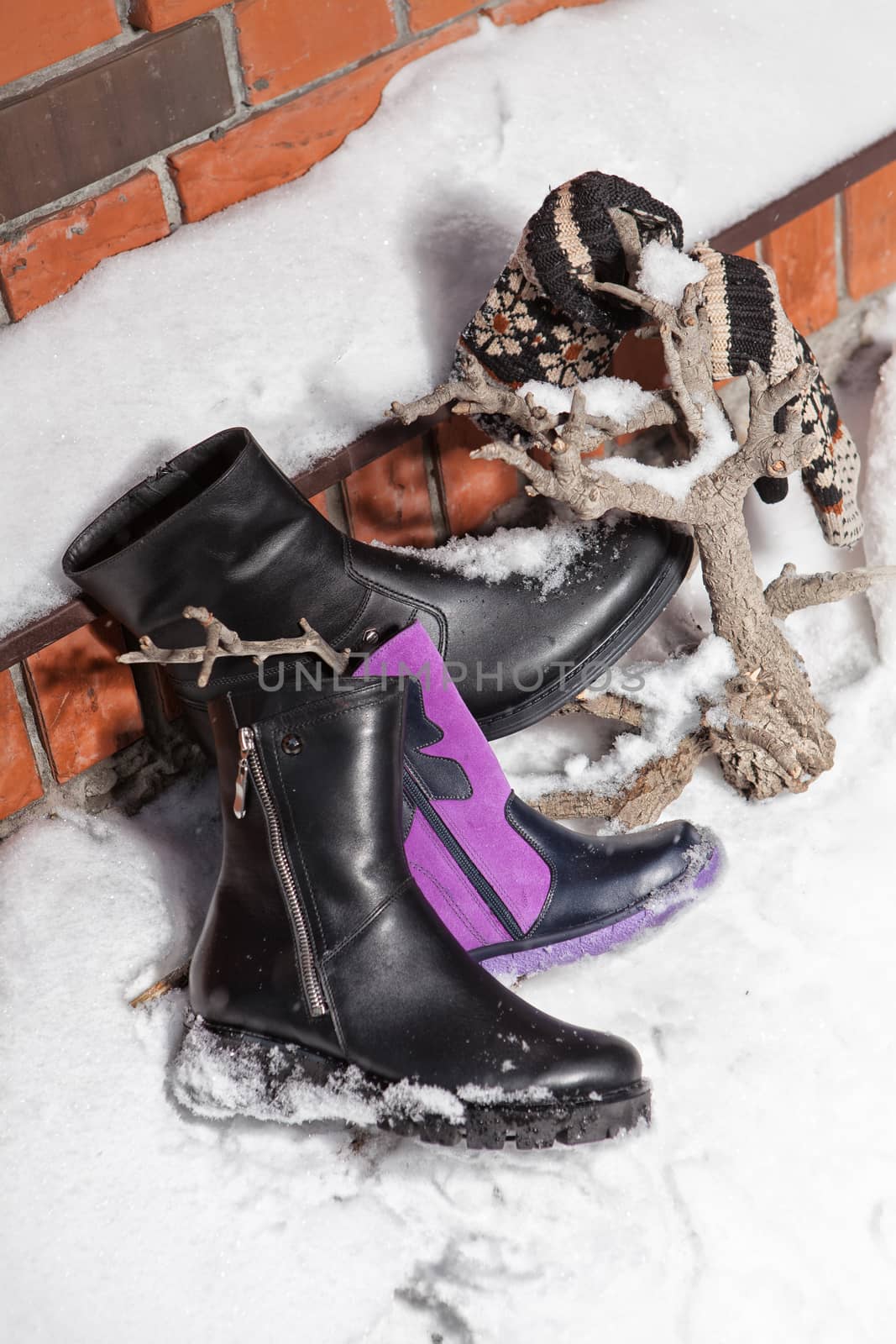 Different shoes on a snow