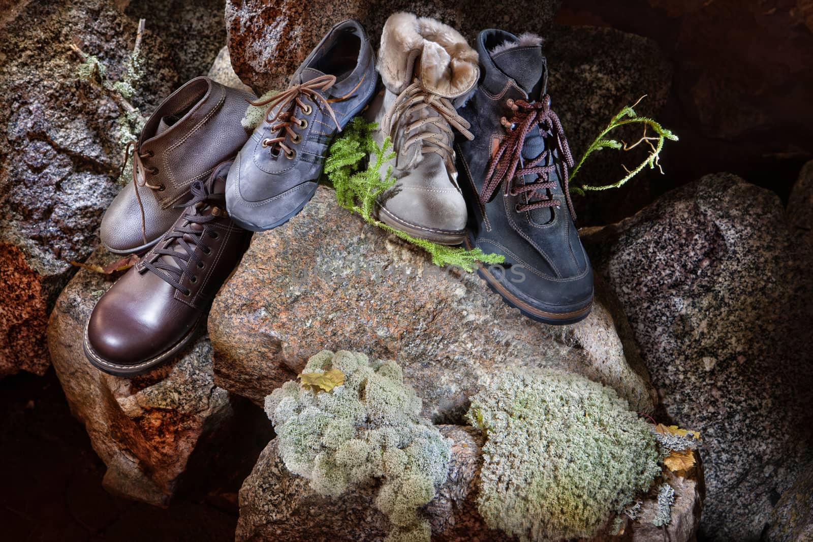 Still life with shoes and stones