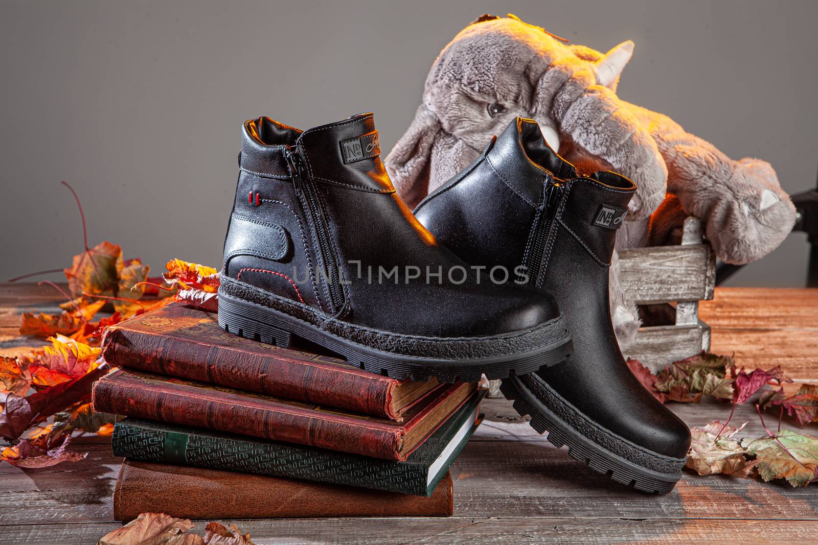 Woman's legs and shoes on a wooden background