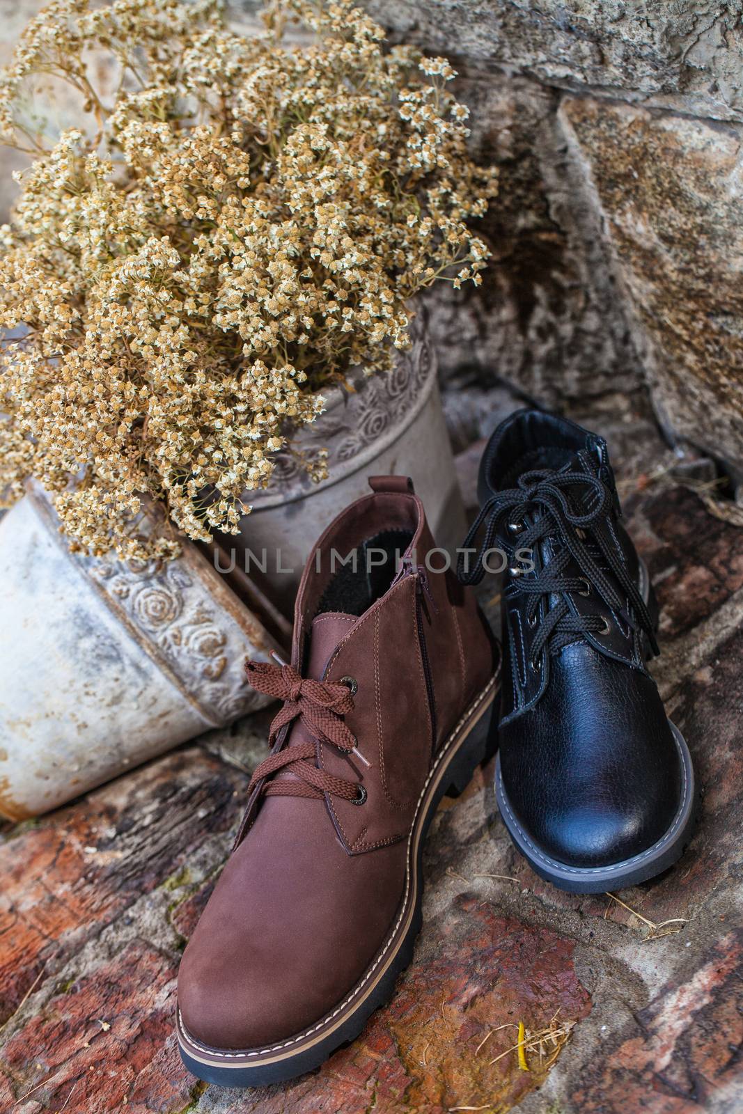 Different kinds of shoes on a natural background