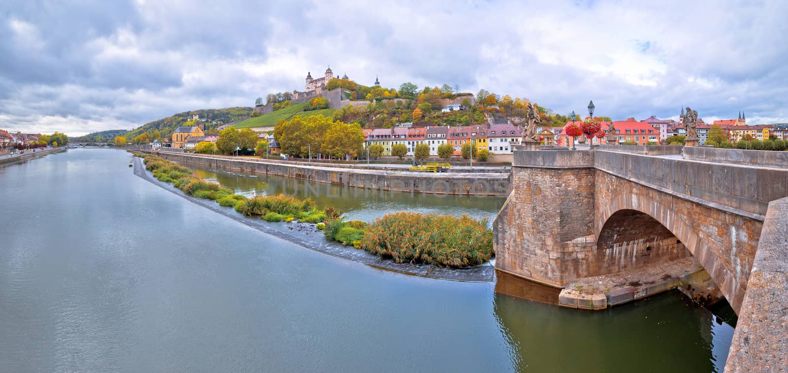 Wurzburg. Main river waterfront and scenic Wurzburg castle and v by xbrchx