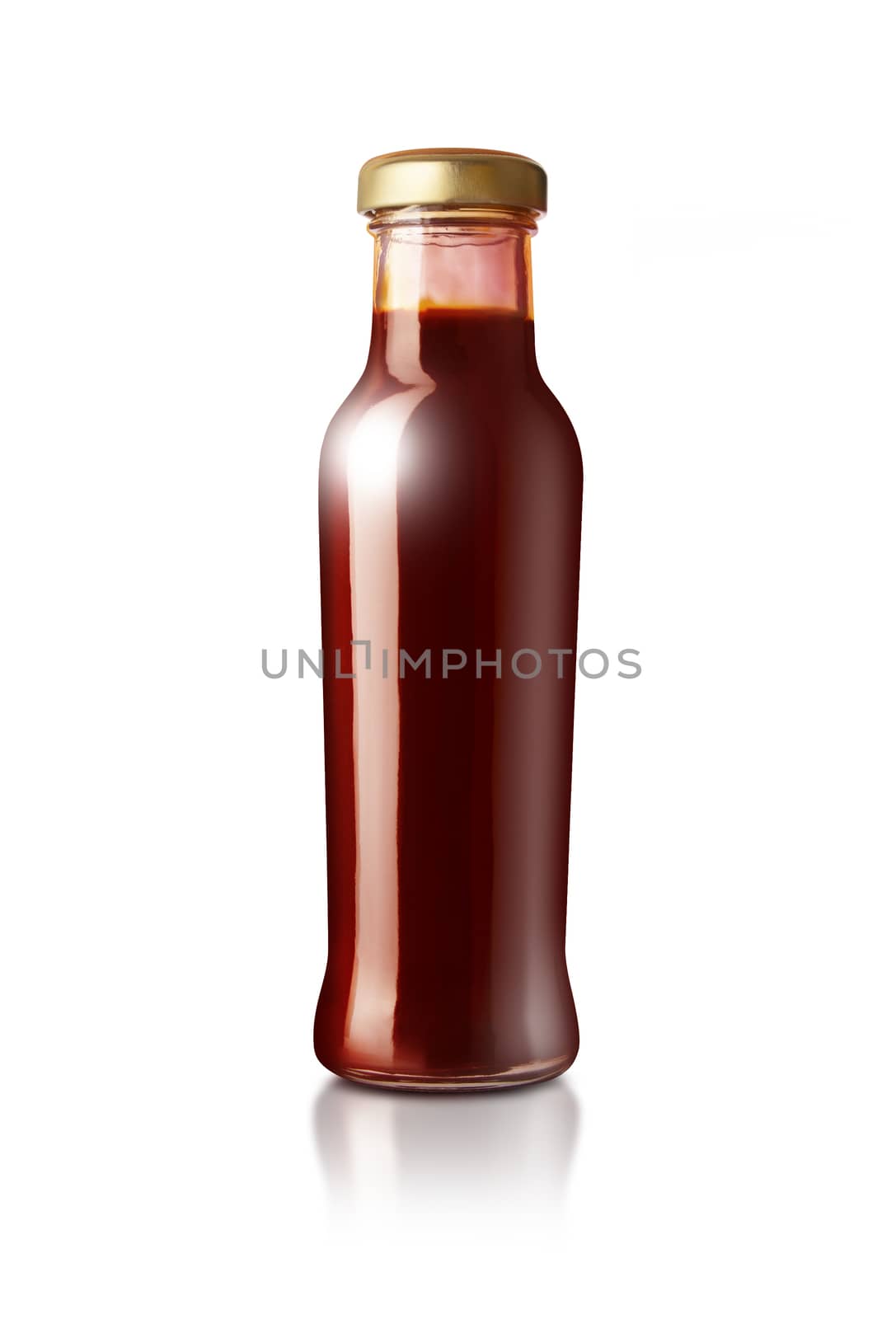 Glass bottle of ketchup isolated on white background by SlayCer