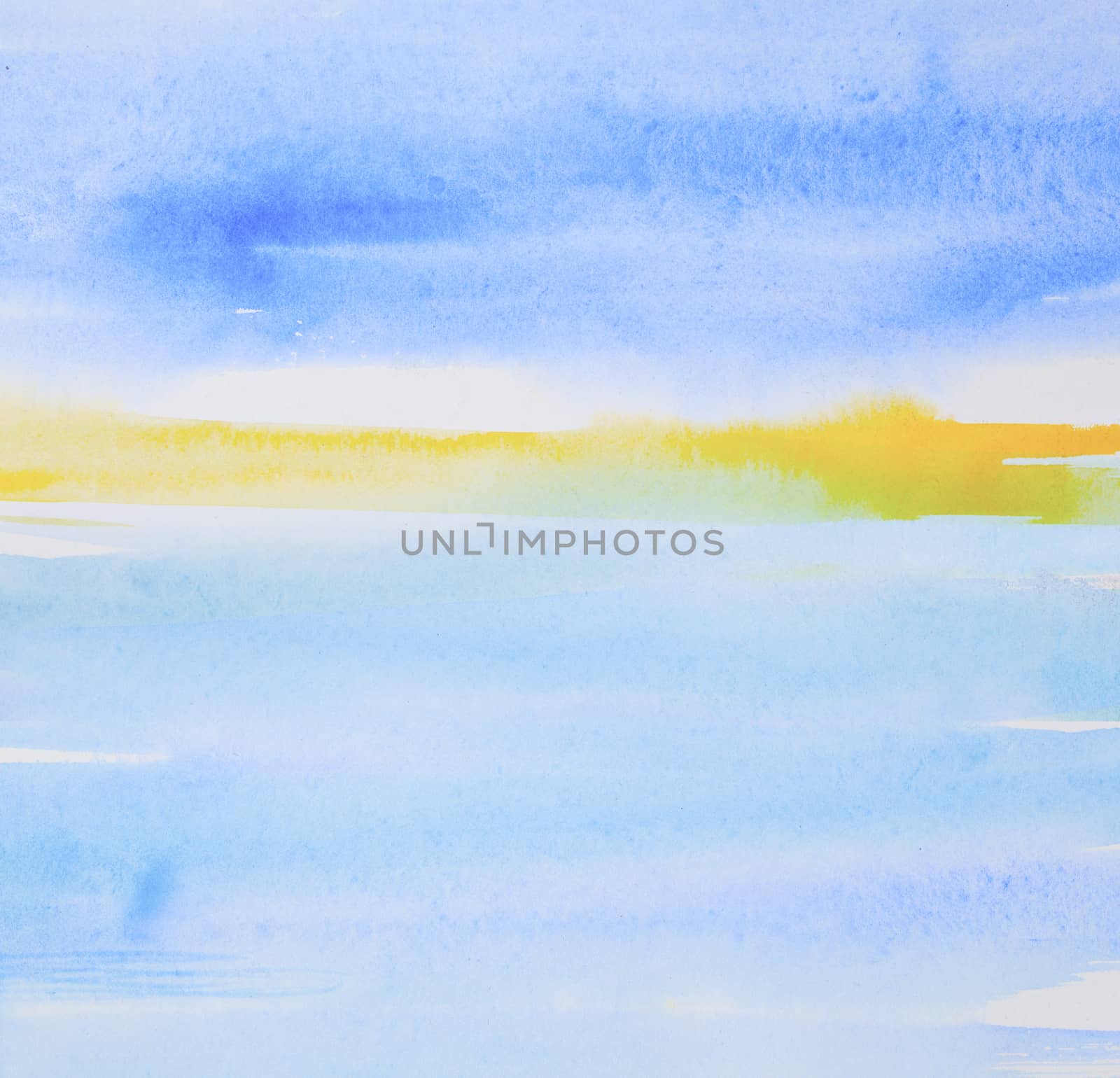 Hand painted watercolor blue sky and sun, abstract watercolor ba by SlayCer