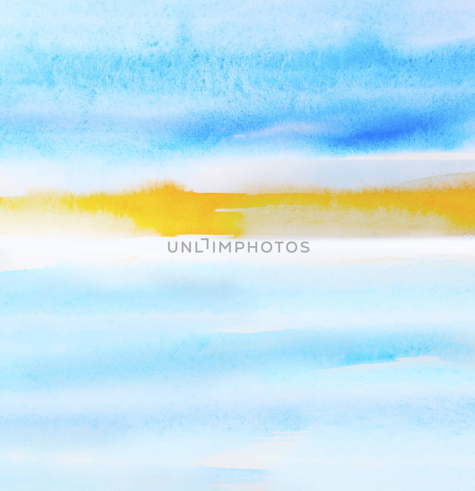 Hand painted watercolor blue sky and sun, abstract watercolor background