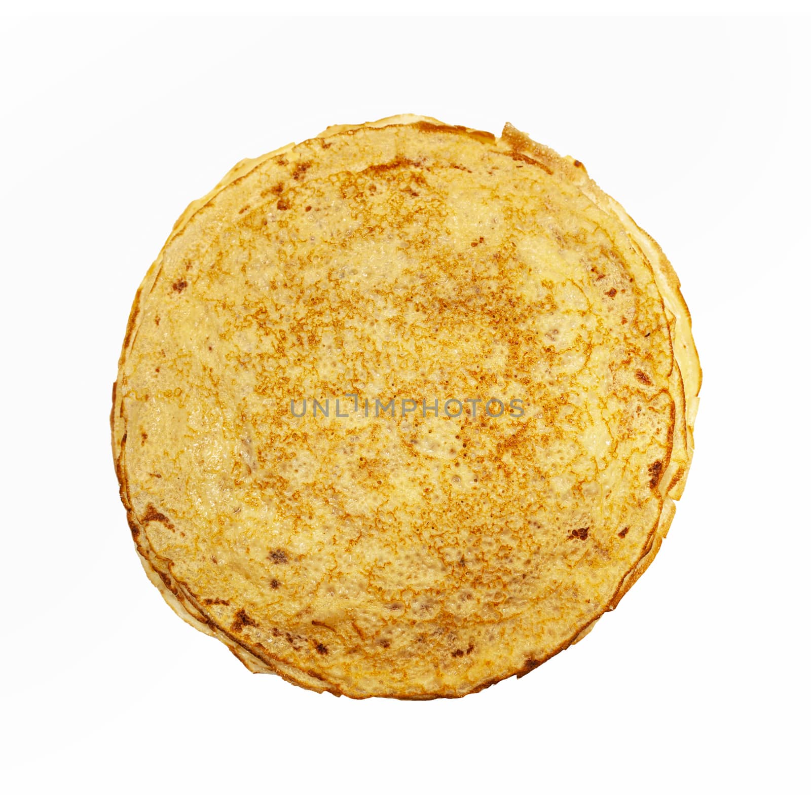 Homemade pancakes isolated on white background. Pancake week. Delicious breakfast. View from the top. With clipping path