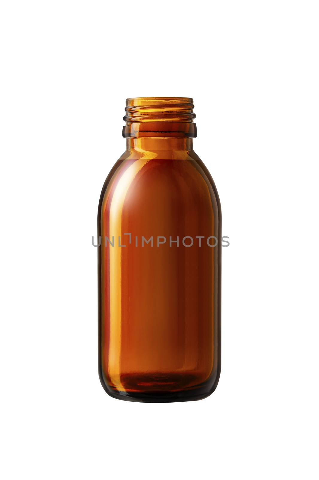 Open medicine bottle close up isolated on white background