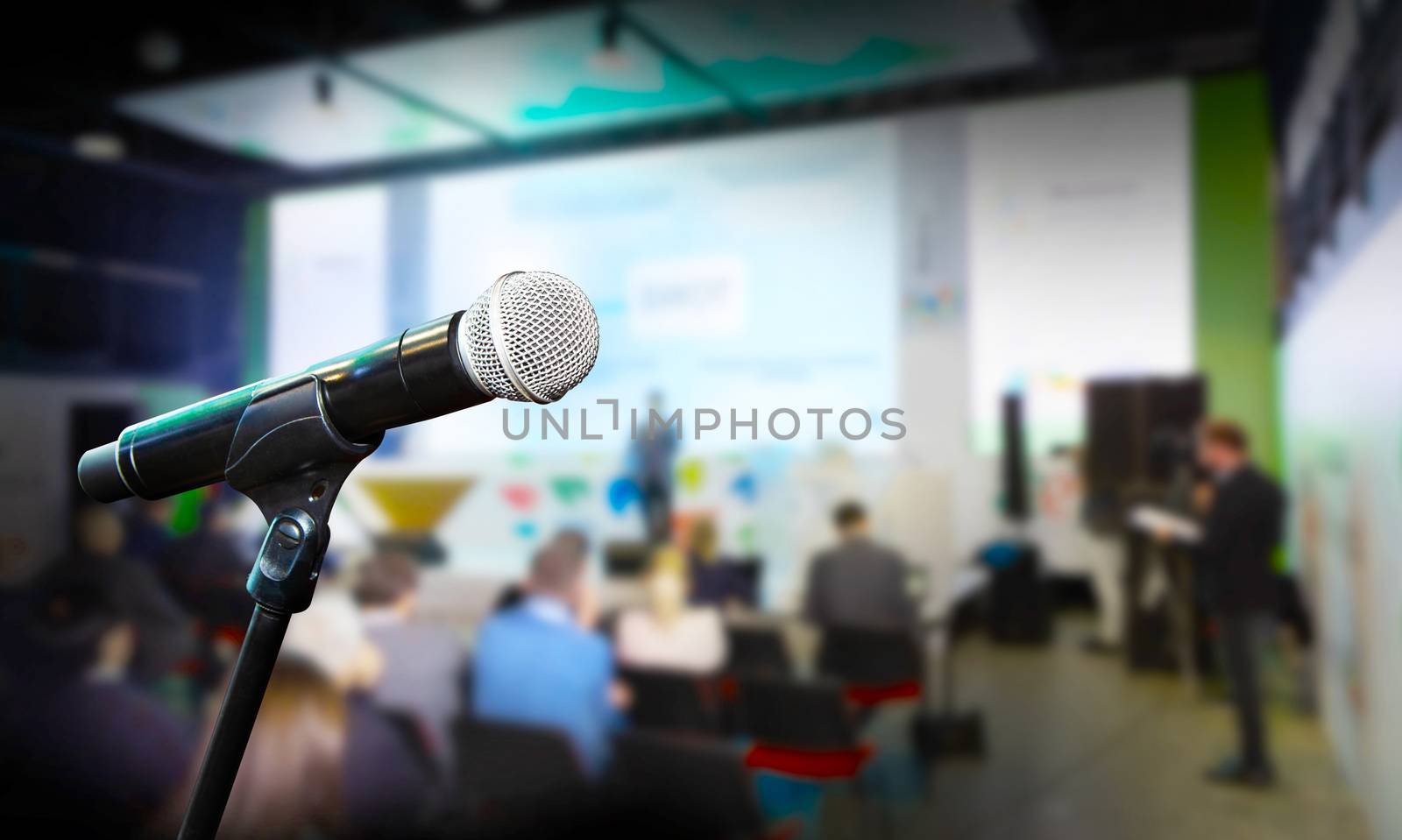 Microphone in conference room blurred concept by SlayCer