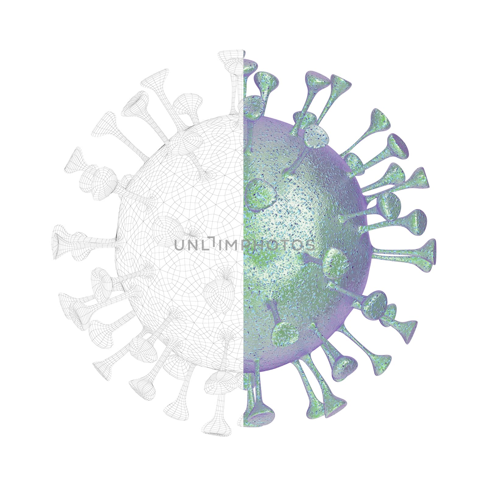3D render of virus with visible wire-frame