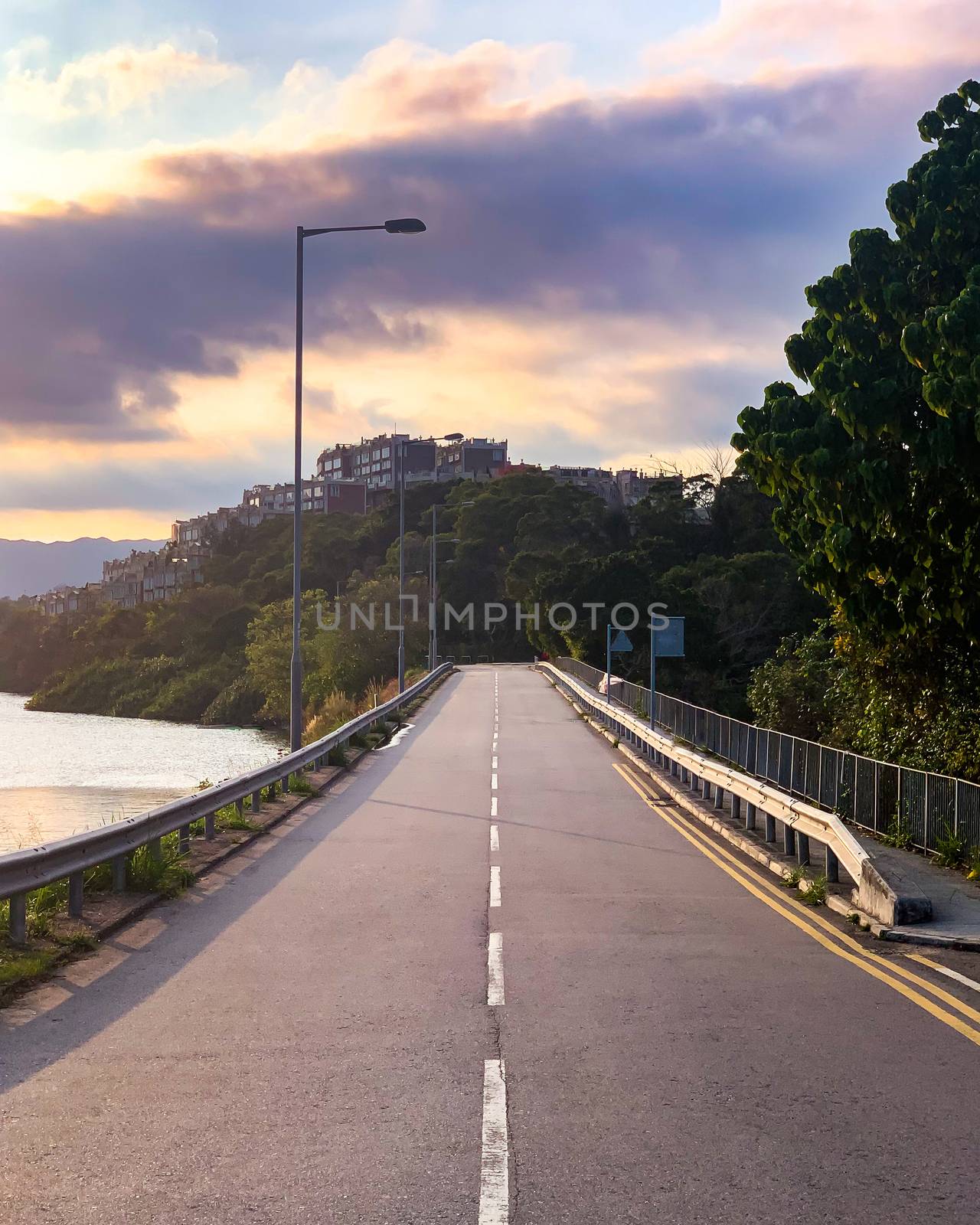 The vertical car road near ocean in Hong Kong residential district