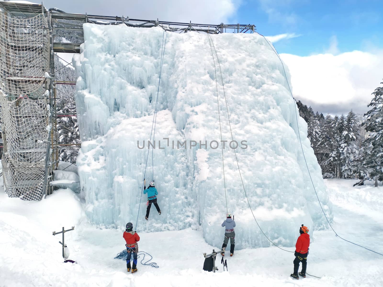 The people play ice climb sport in Japan outdoor recreation center