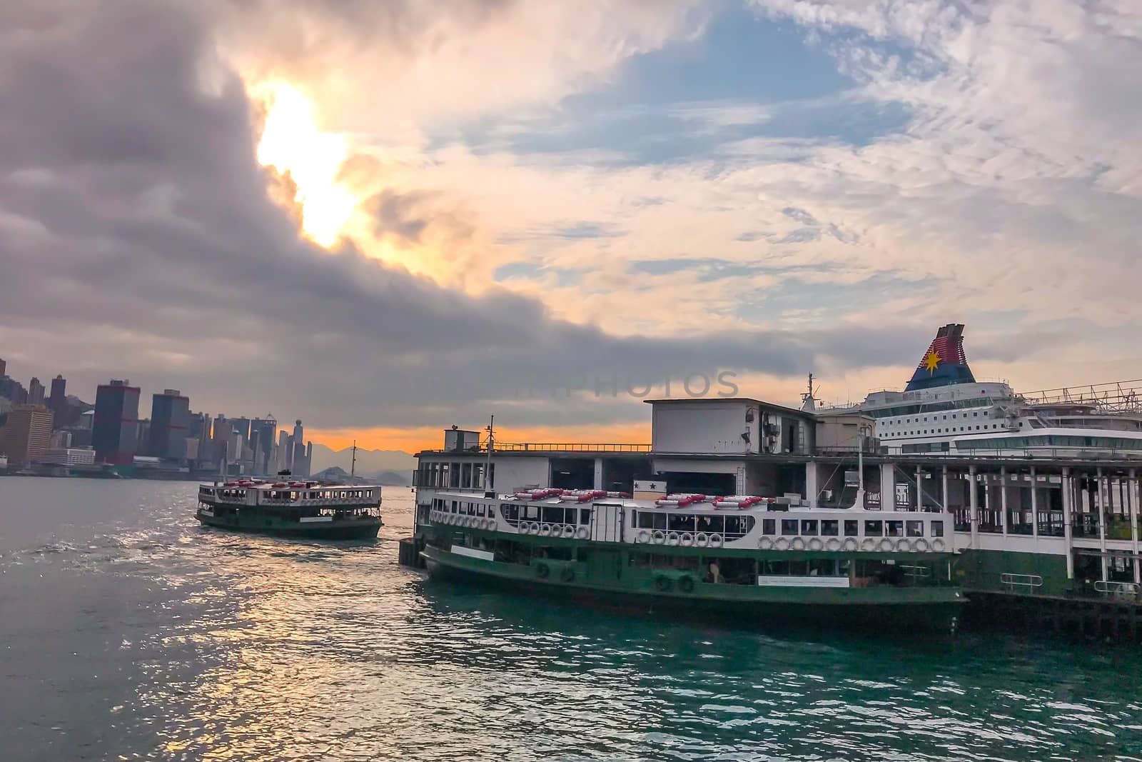 Hong Kong traditional vintage ferry near the city pier with dram by cougarsan