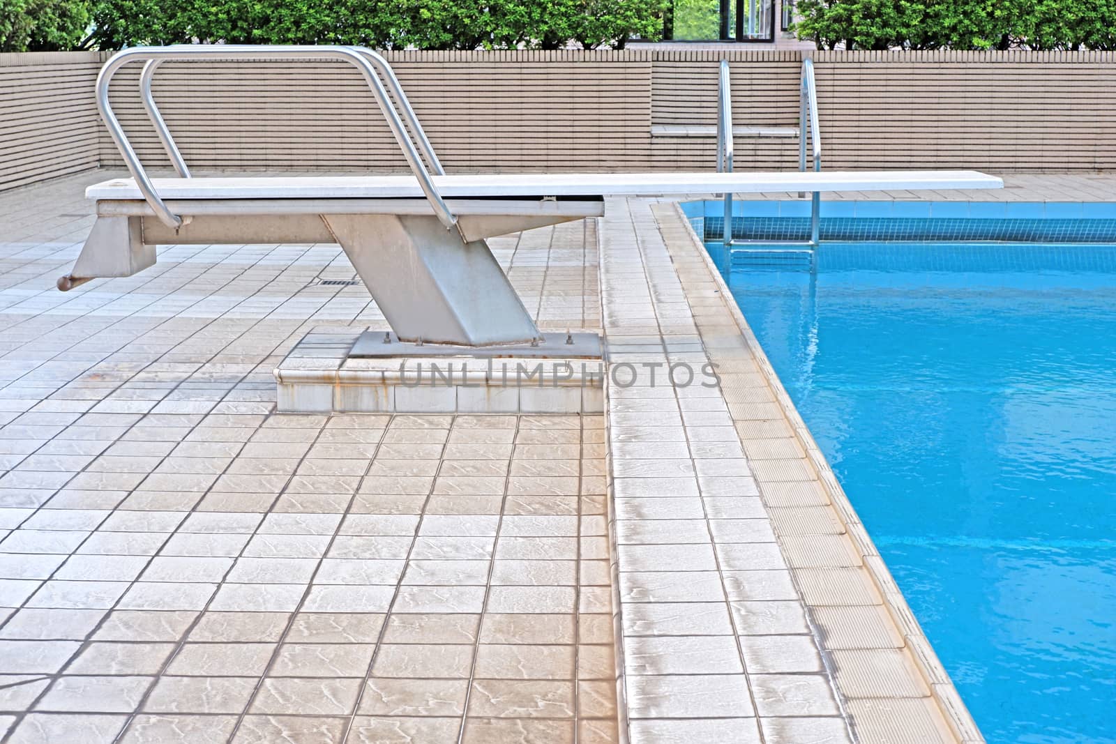 Outdoor private recreational swimming pool with staircase, divin by cougarsan