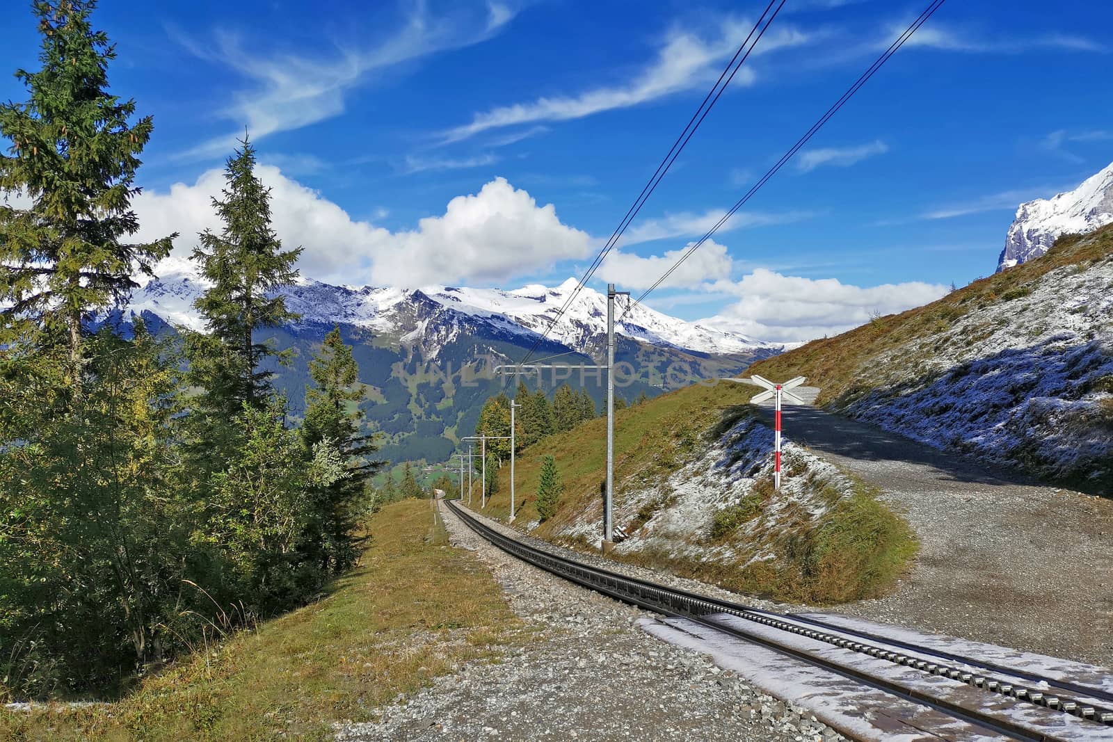 Track of train and cable in Switzerland Grindelawld mountain by cougarsan