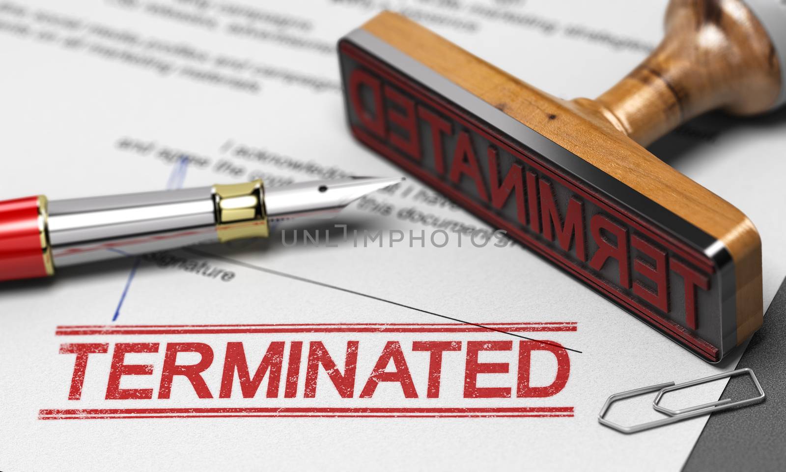 Termination of contract agreement. Word Terminated printed on a  by Olivier-Le-Moal