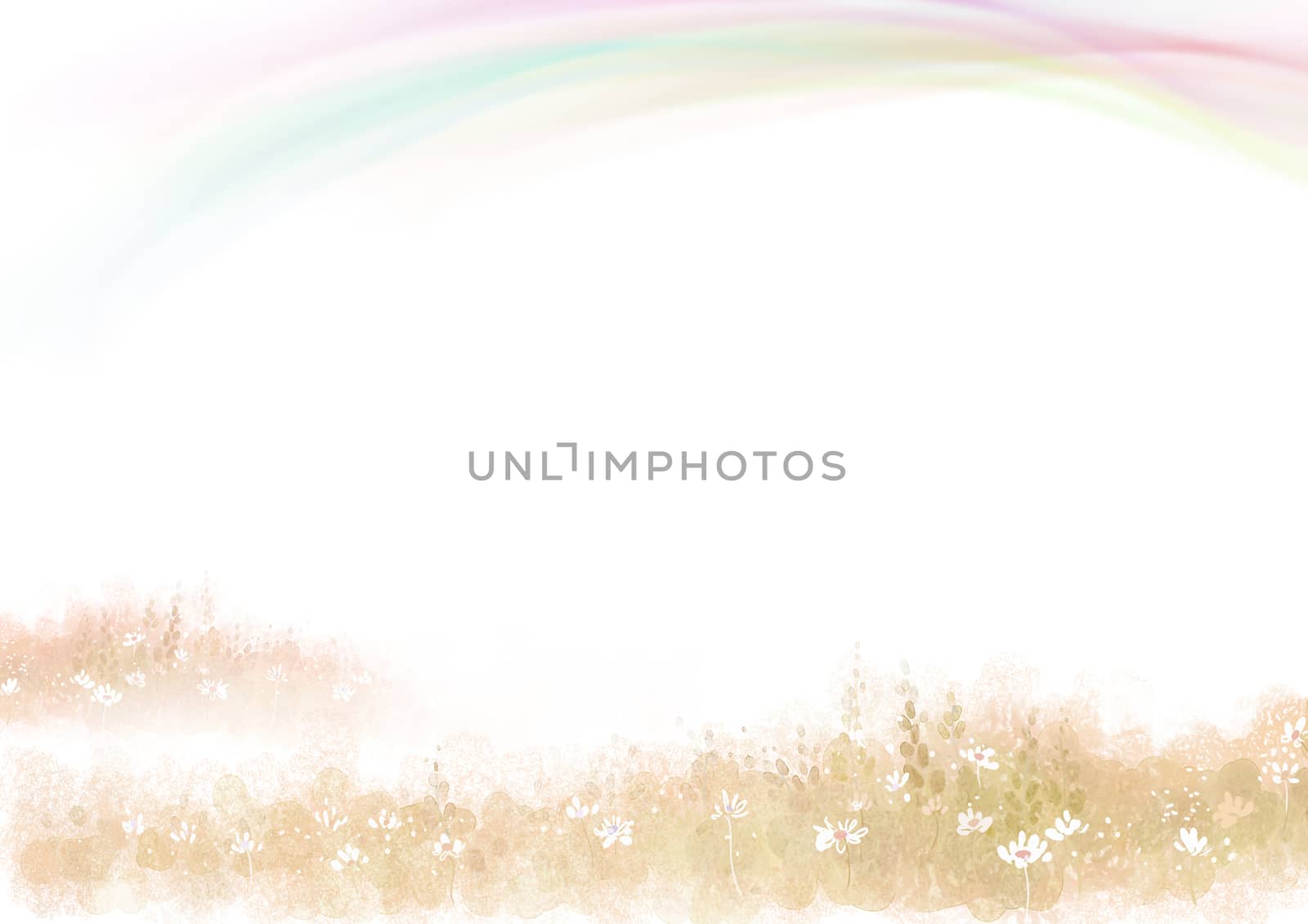 Fairytale blank template paper background with rainbow, plants,  by cougarsan