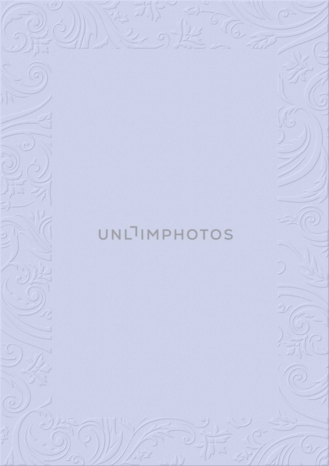 The blue textured background paper with embossed floral border