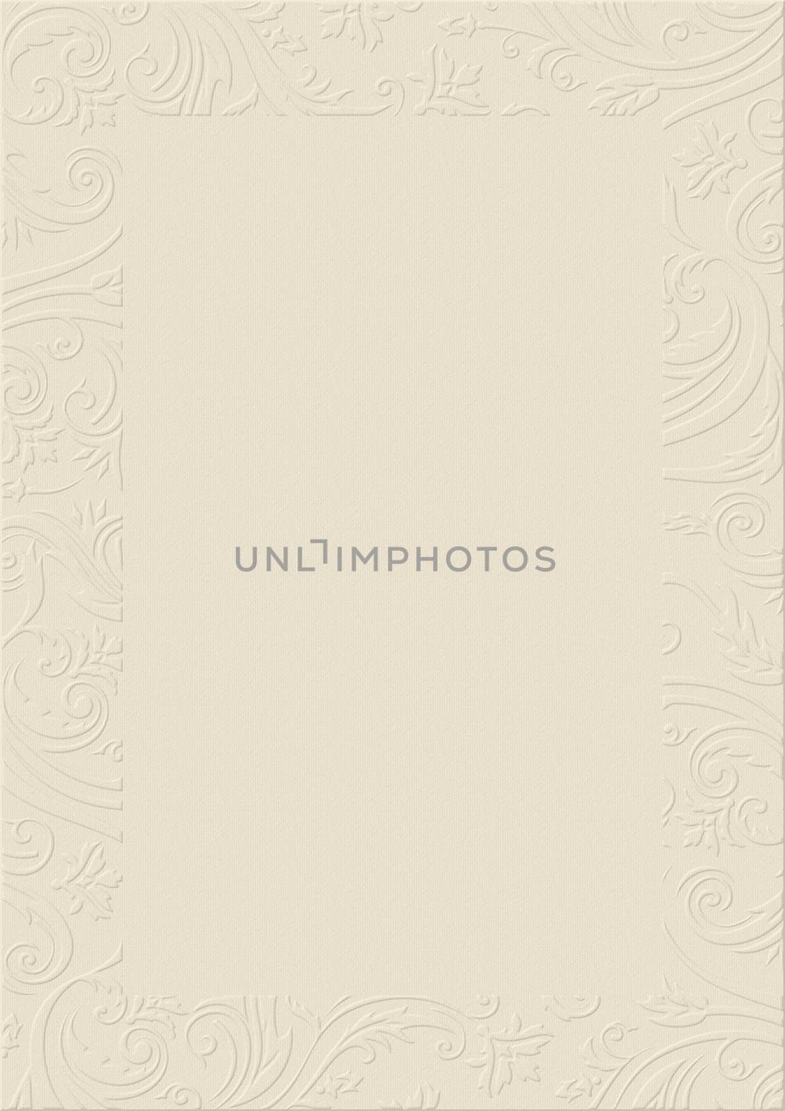 The pastel yellow textured background paper with embossed floral border