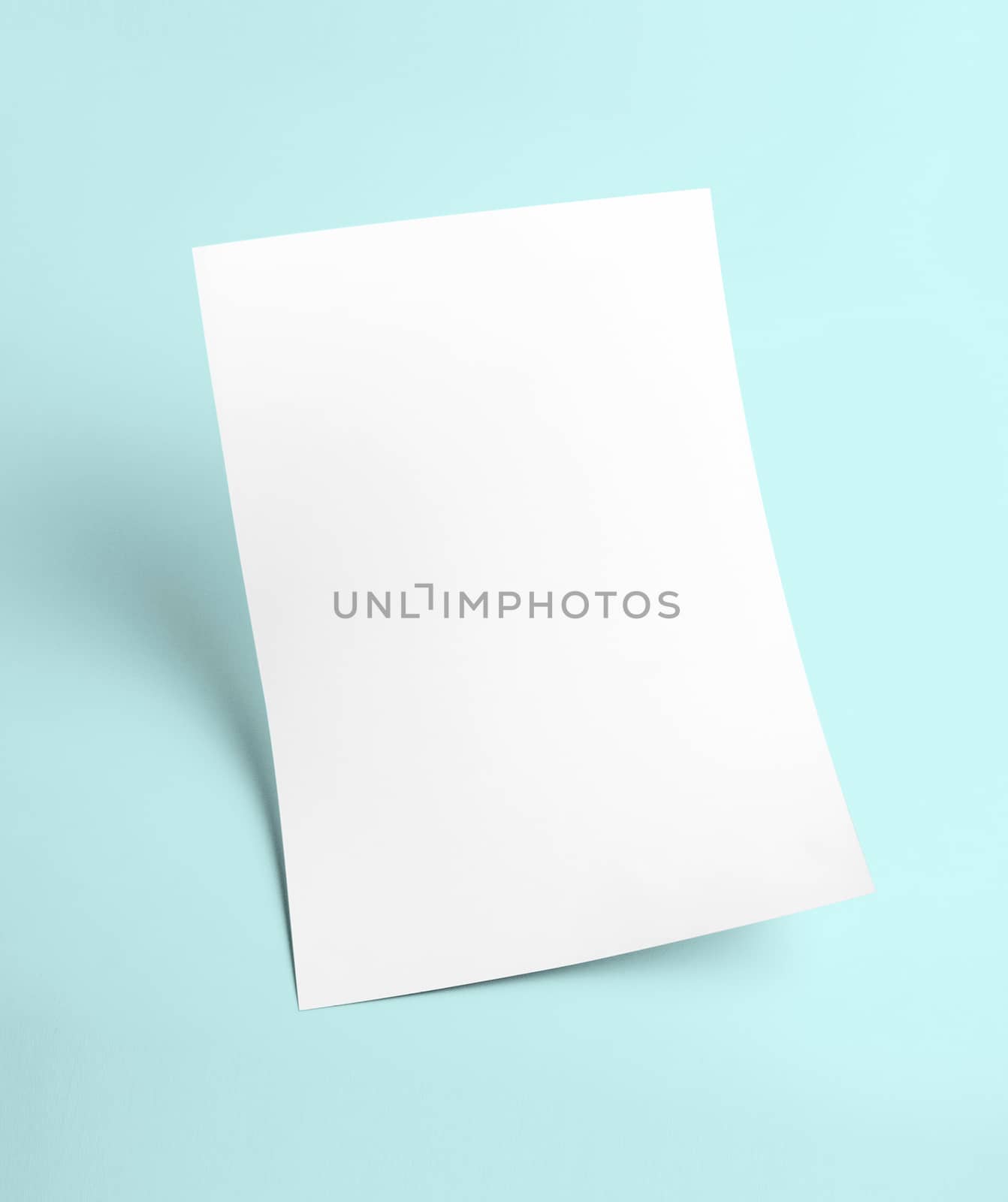 The white blank document paper template with blue background