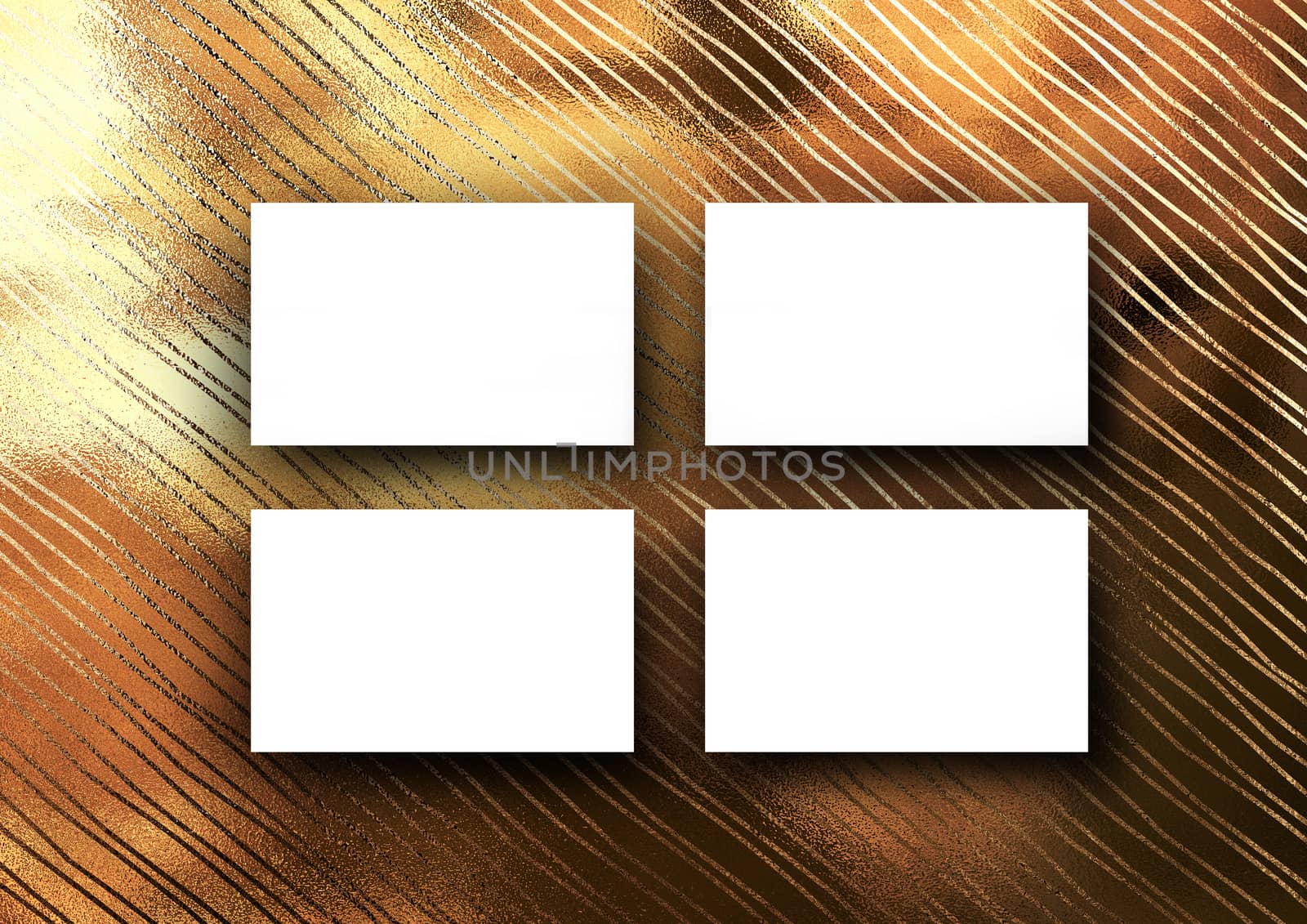 The business card mock-up template with gold glitter wavy and crooked line pattern fashion paper background