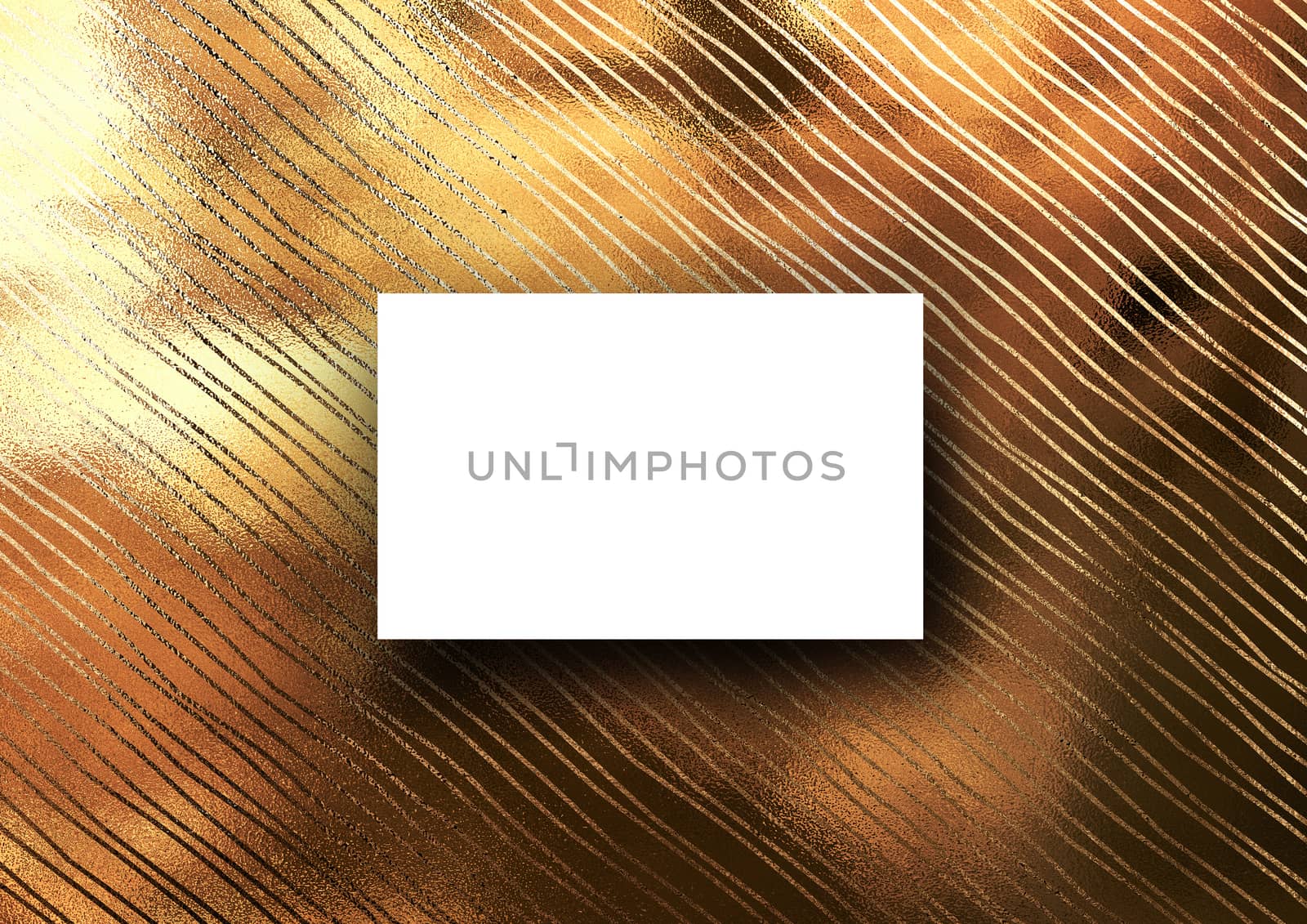 The business card mock-up template with gold glitter wavy and crooked line pattern fashion paper background