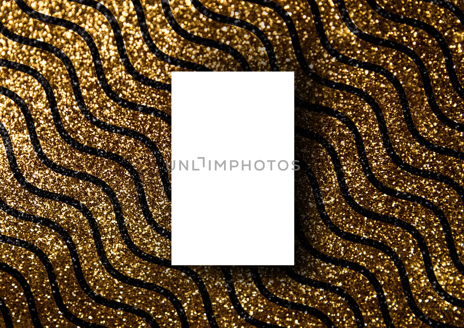 Business card mock-up template with gold wavy line pattern backg by cougarsan