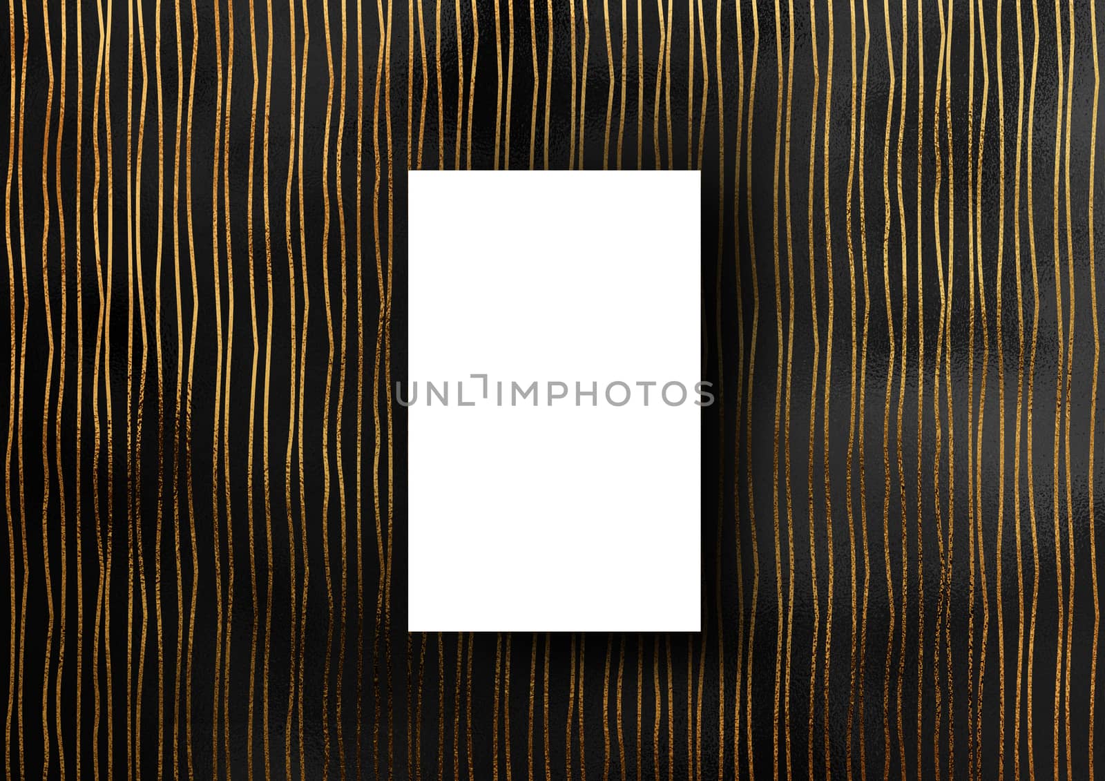 The business card mock-up template with gold glitter crooked and wavy line pattern fashion dark paper background