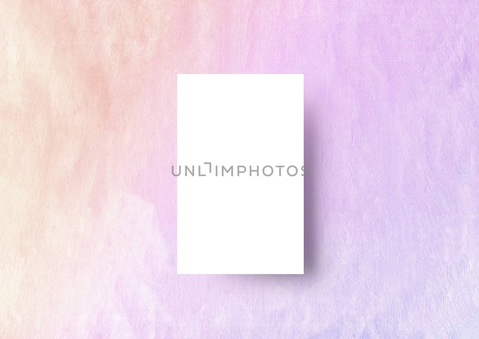 The vertical business card mock-up template gradient paastel purple to pink textured Japanese paper backbround