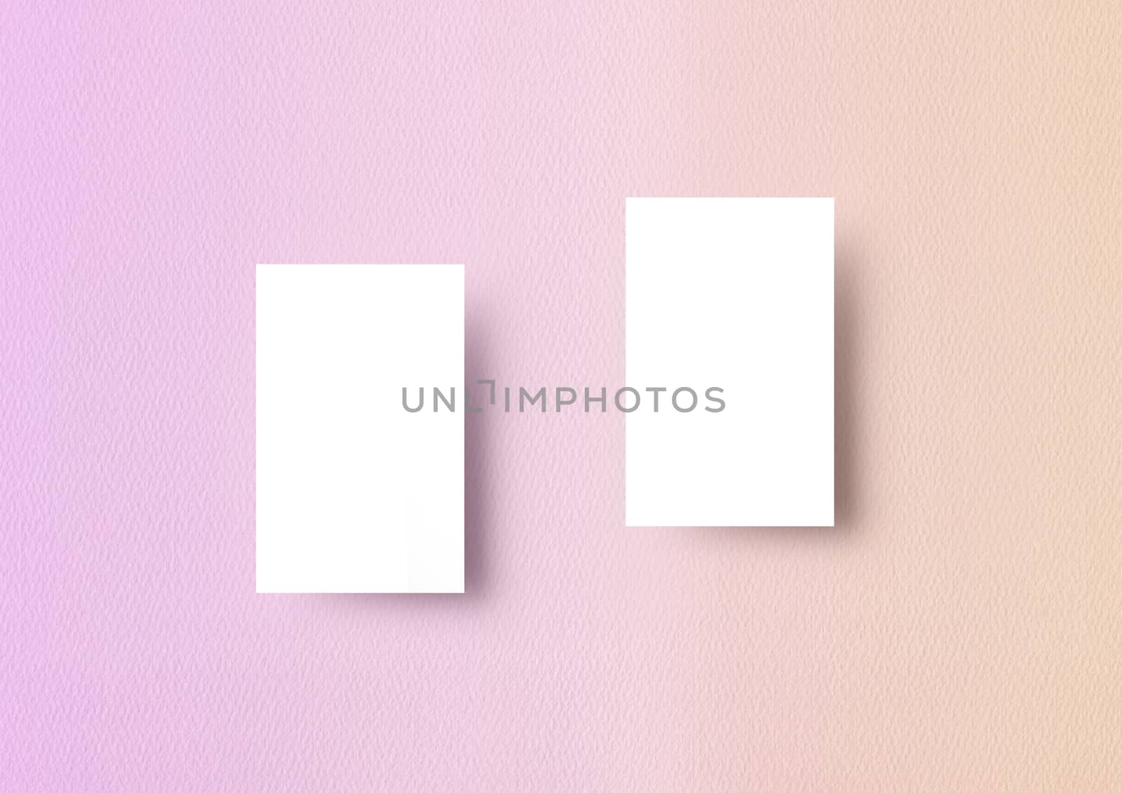 The vertical business card mock-up template gradient paastel orange to pink textured paper backbround