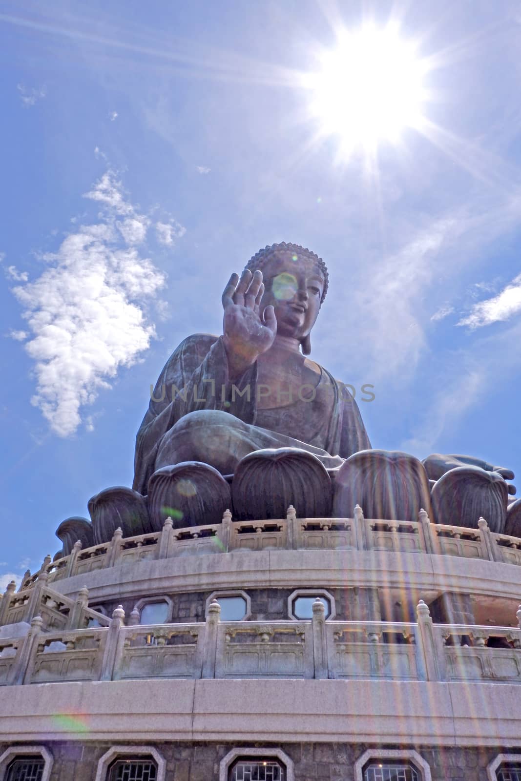 The large outdoor bronze statue of  seated Tian Tan Buddha in Hong Kong