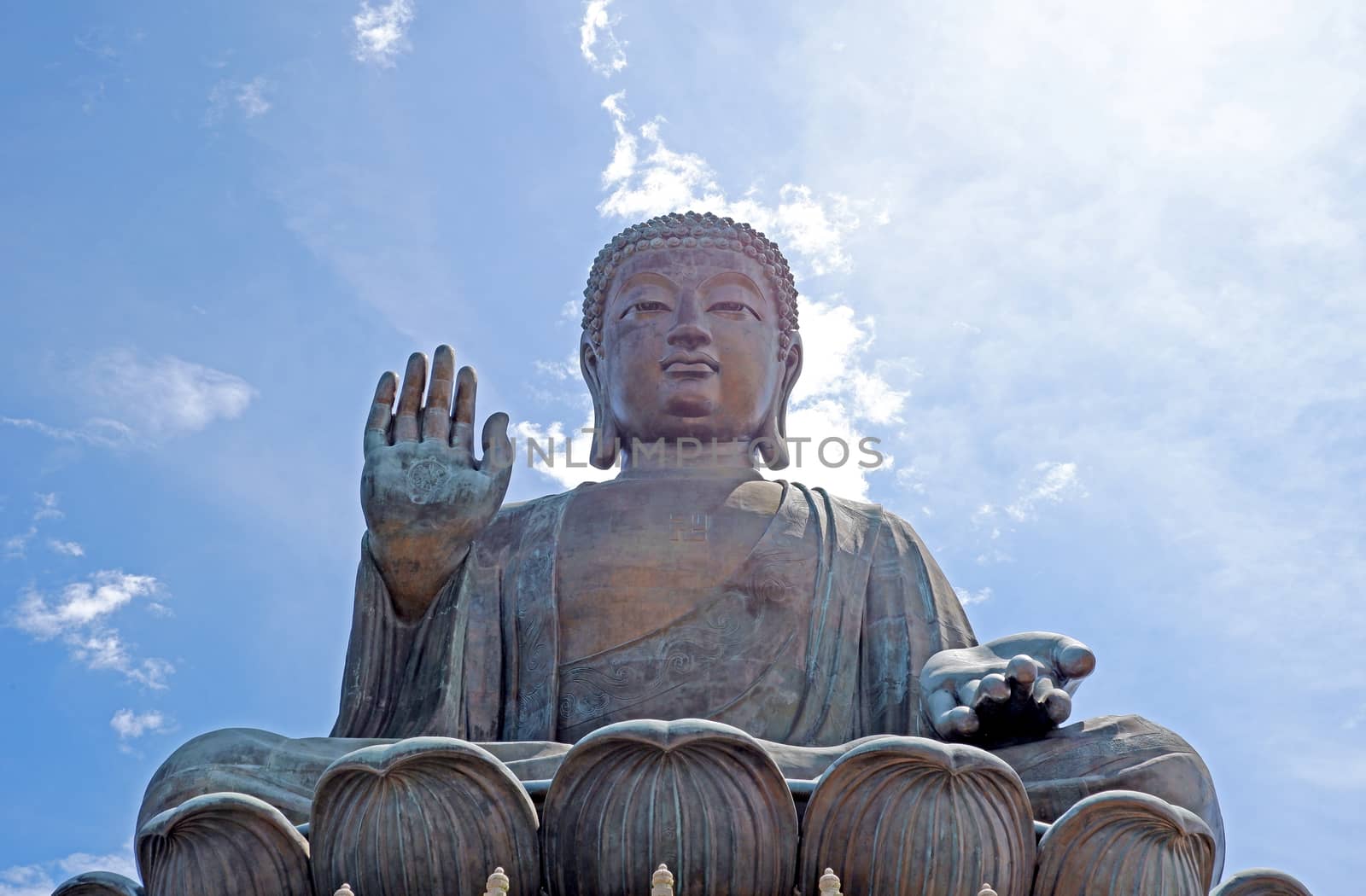 The large outdoor bronze statue of  seated Tian Tan Buddha in Hong Kong