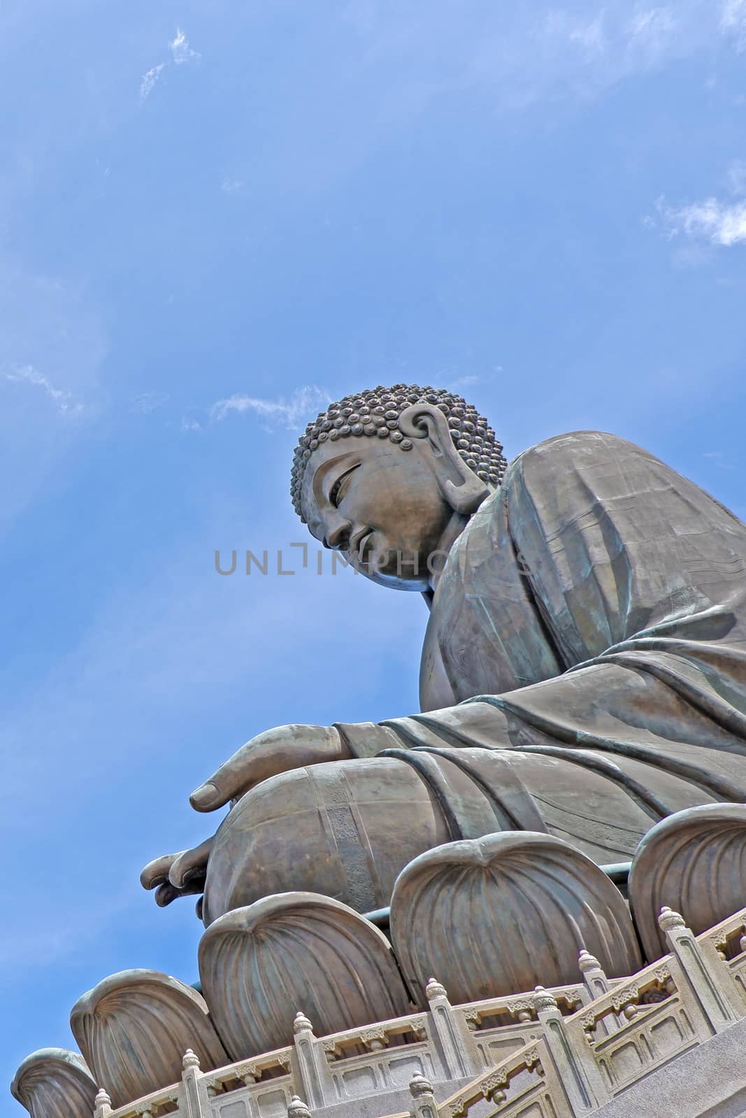 The large outdoor bronze statue of  seated Tian Tan Buddha in Hong Kong