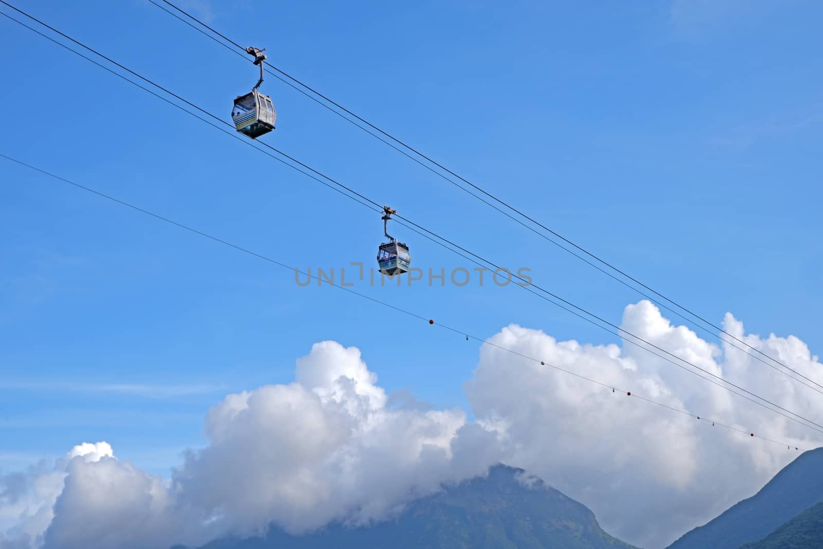 The transportation tool mountain cable car for sight seeing in Hong Kong