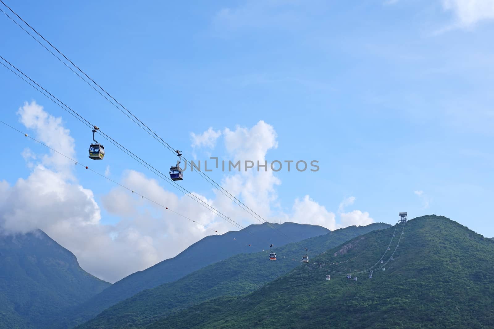 The transportation tool mountain cable car for sight seeing in Hong Kong