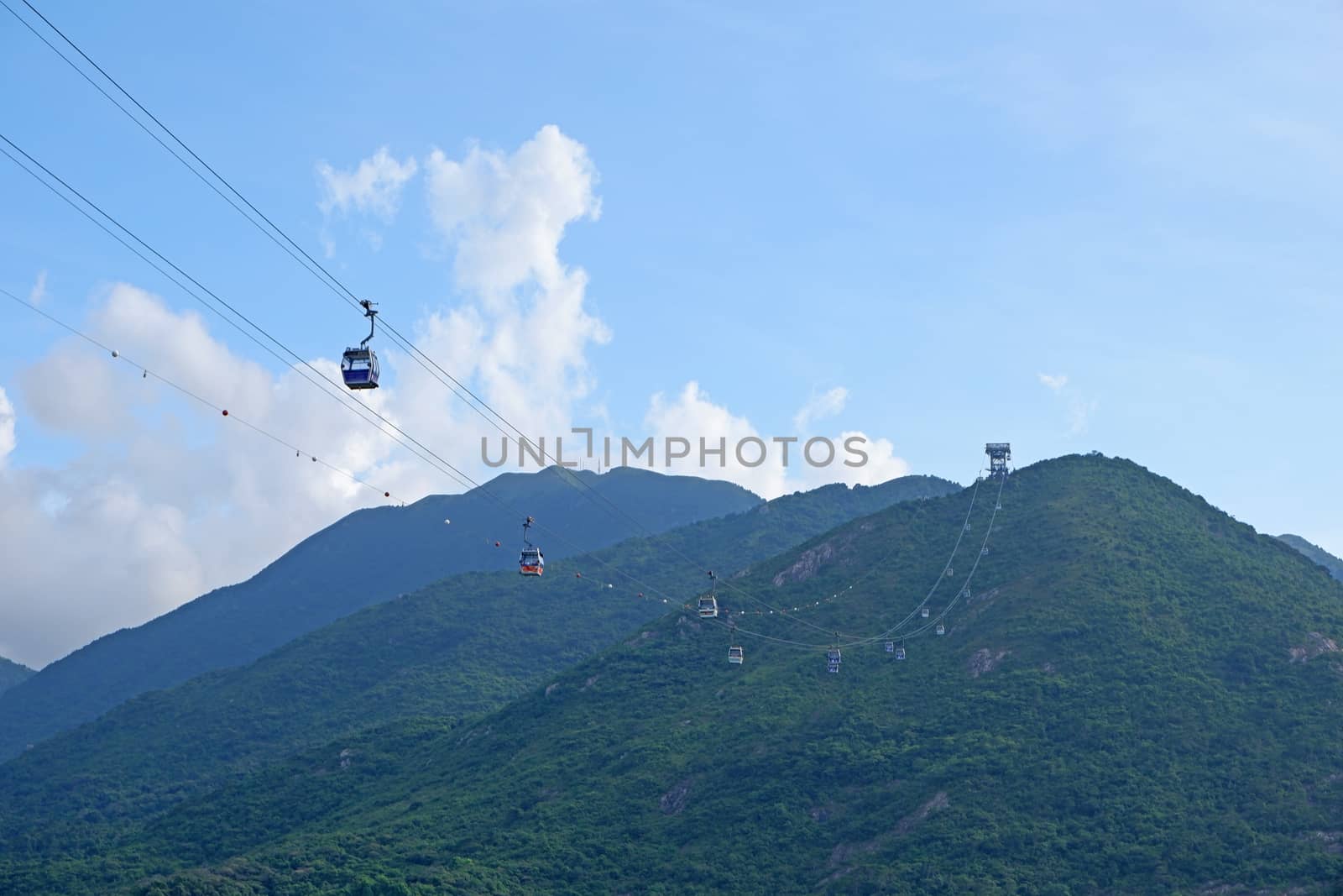 The transportation tool mountain cable car for sight seeing in Hong Kong