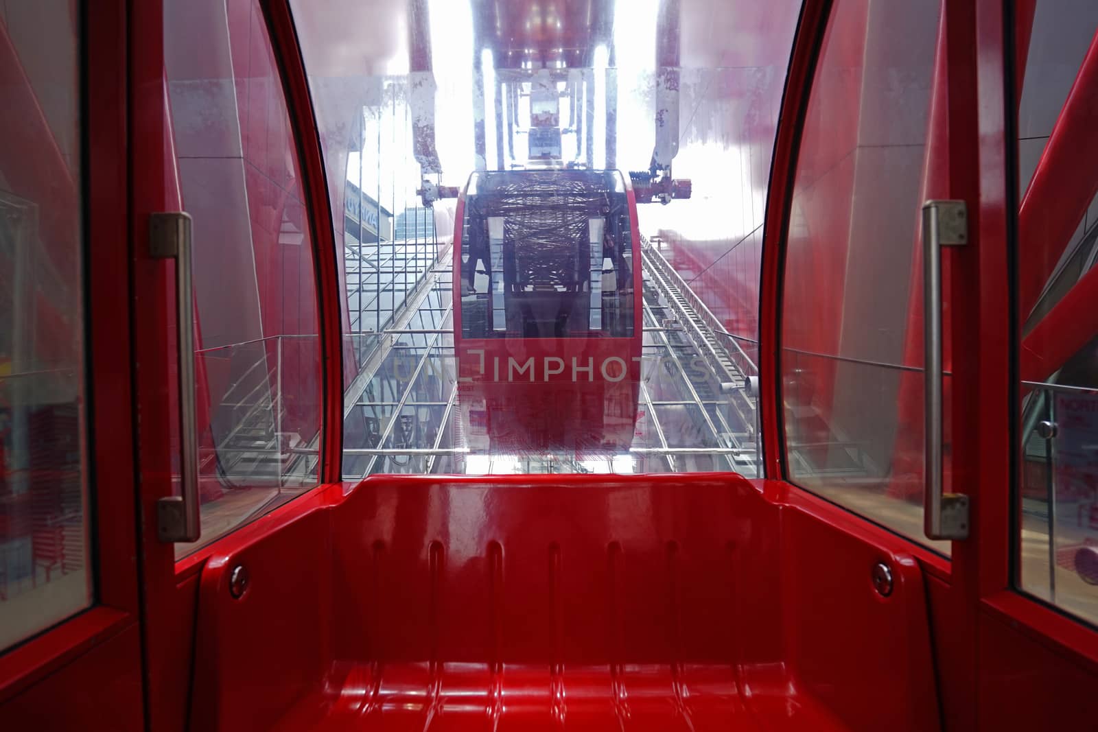 The inside of red wheel ferris building in Japan Osaka