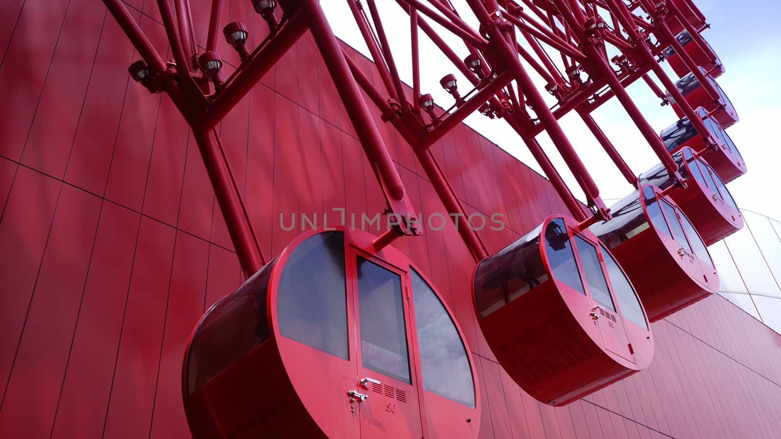 The red huge wheel ferris building in Japan Osaka