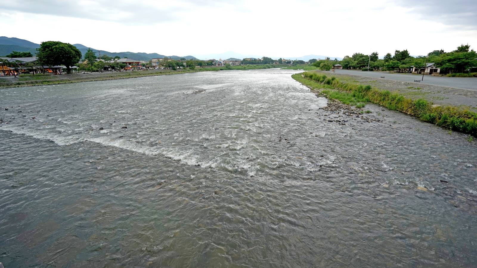 The green tree, rapid river in countryside of Japan Kyoto