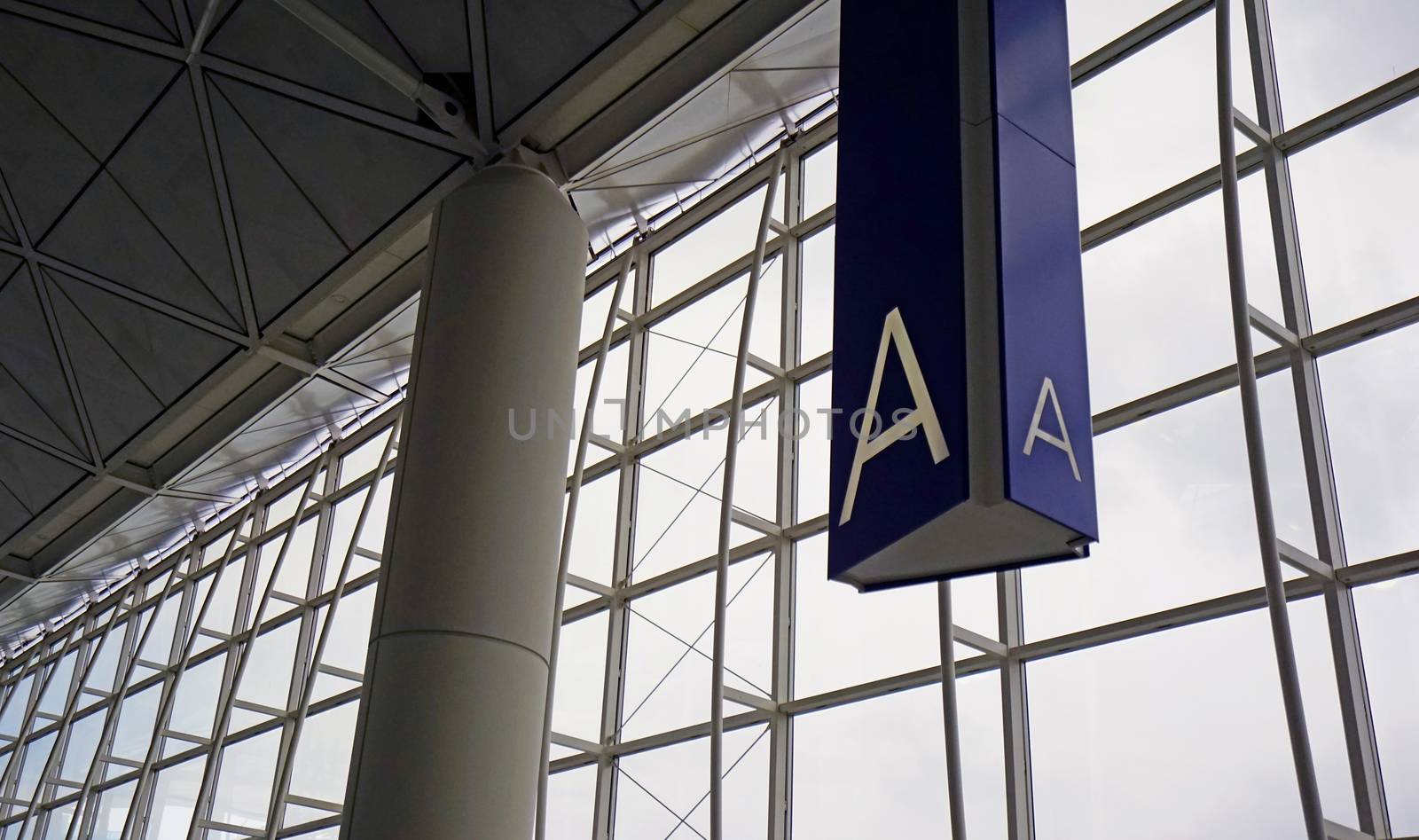 The window, interior and ceiling of airport archtecture terminal building