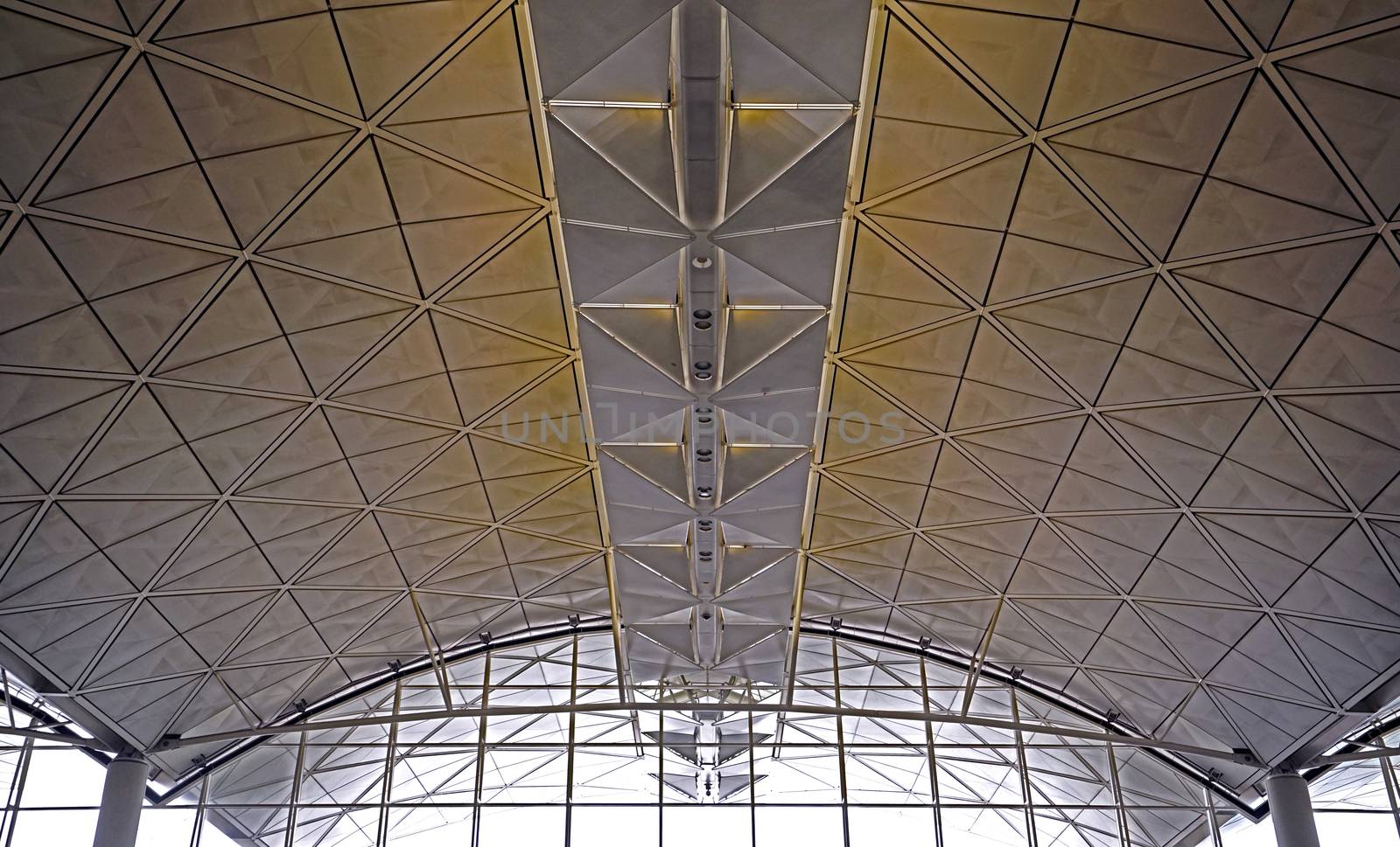 The interior and ceiling of airport archtecture terminal building
